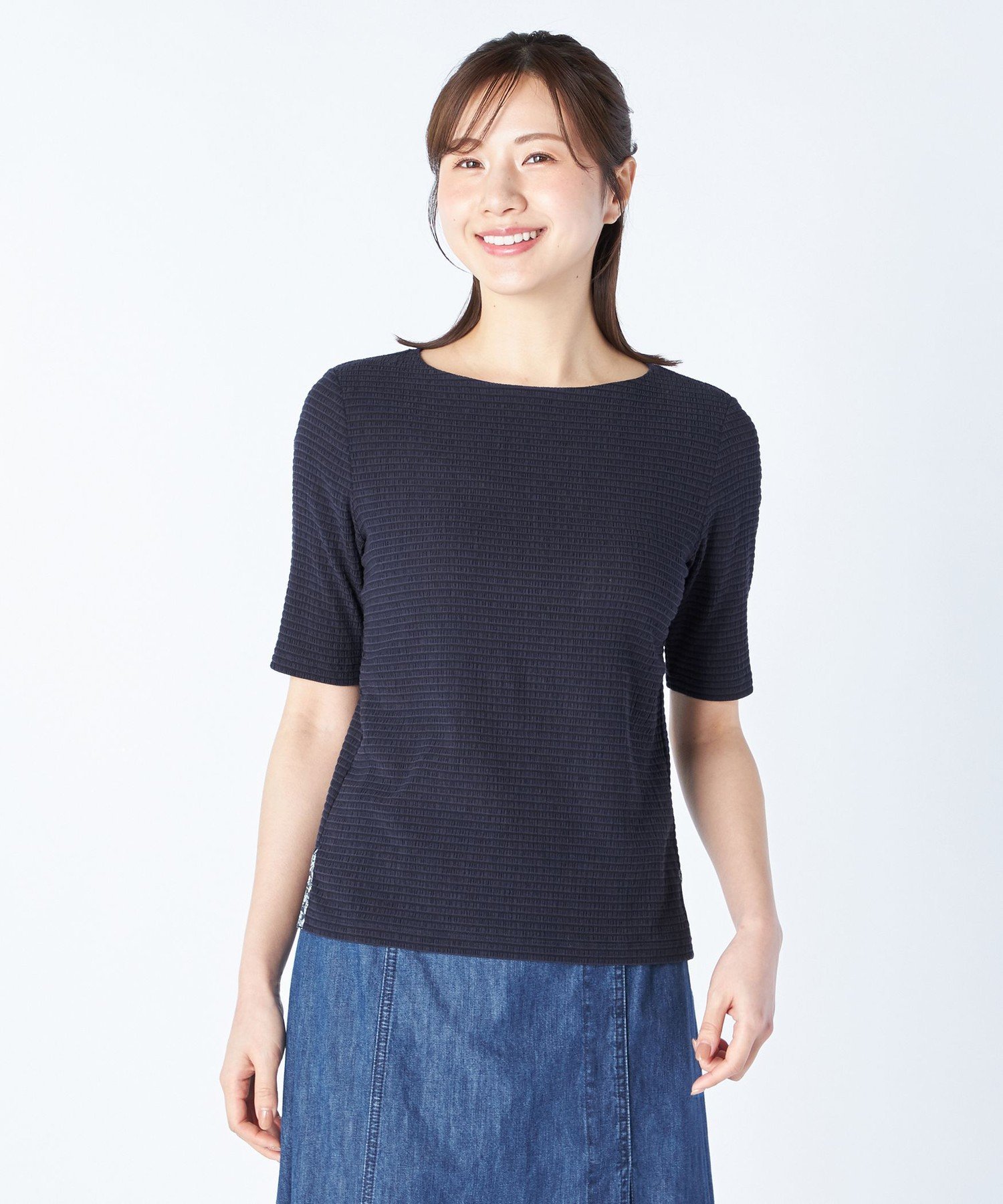 KEITH 【Lサイズ】シャーリングボーダーカットソー キース トップス カットソー・Tシャツ ネイビー ブルー