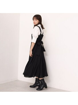 one after another NICE CLAUP バックリボン異素材ジャンスカ ワンアフターアナザー ナイスクラップ ワンピース ワンピースその他 ベージュ ブラック ブラウン【送料無料】