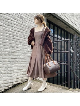 one after another NICE CLAUP バックリボン異素材ジャンスカ ワンアフターアナザー ナイスクラップ ワンピース ワンピースその他 ベージュ ブラック ブラウン【送料無料】
