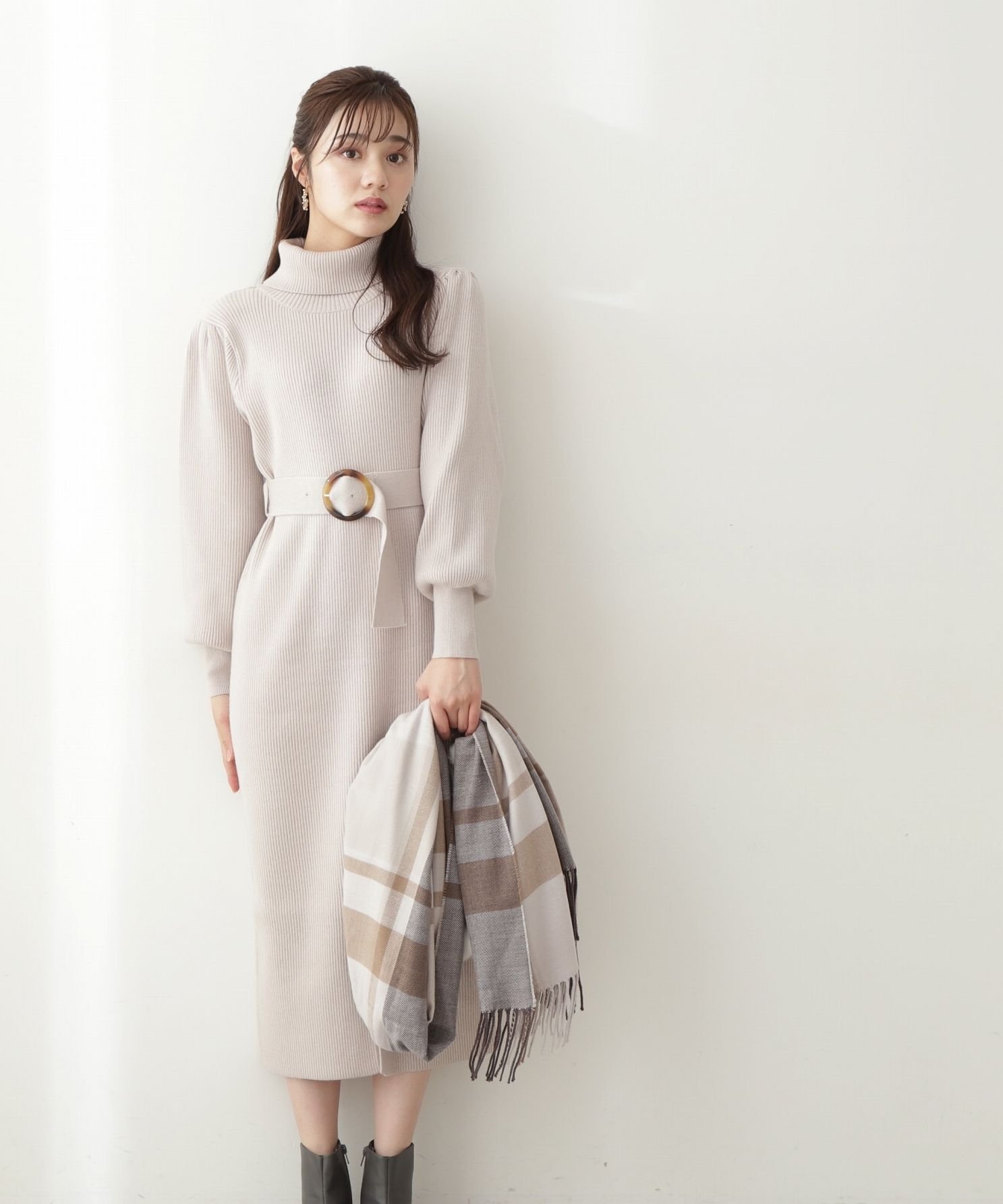 【SALE／50%OFF】PROPORTION BODY DRESSING ｜美人百花12月号掲載 休井美郷さん着用商品｜マトンスリーブニットワンピース プロポーションボディドレッシング ワンピース・ドレス ワンピース グレー ブラック パープル【送料無料】のサムネイル