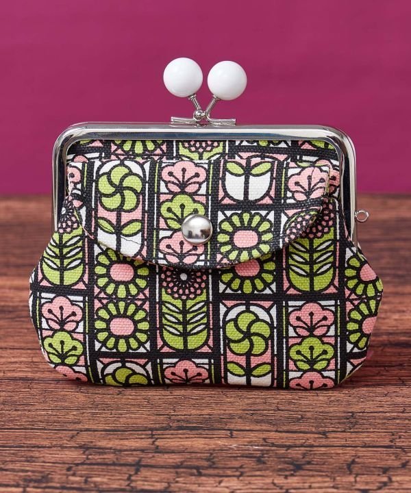 カヤ 【カヤ】レトロガラス親子がま口 アミナコレクション 財布・ポーチ・ケース コインケース・小銭入れ・札入れ イエロー グリーン レッド