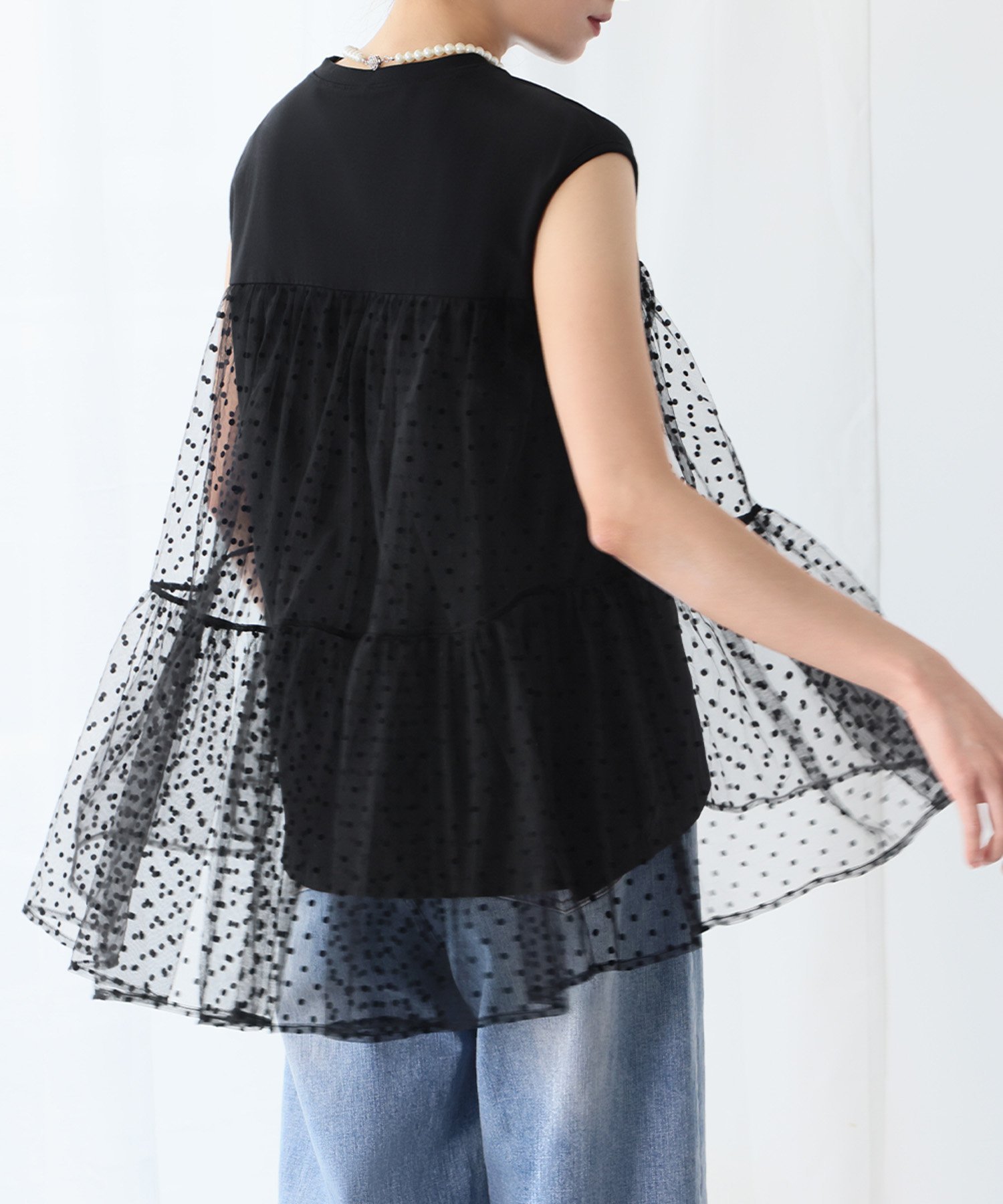 【SALE／18%OFF】ELFRANK ドットチュールドッキングカットソー【洗える】 ガール トップス カットソー・Tシャツ【送料無料】のサムネイル