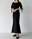 【SALE/71%OFF】JUNOAH リボンパフスリーブマーメイドワンピース ジュノア ワンピース・ドレス ワンピース ホワイト ブラック グレー