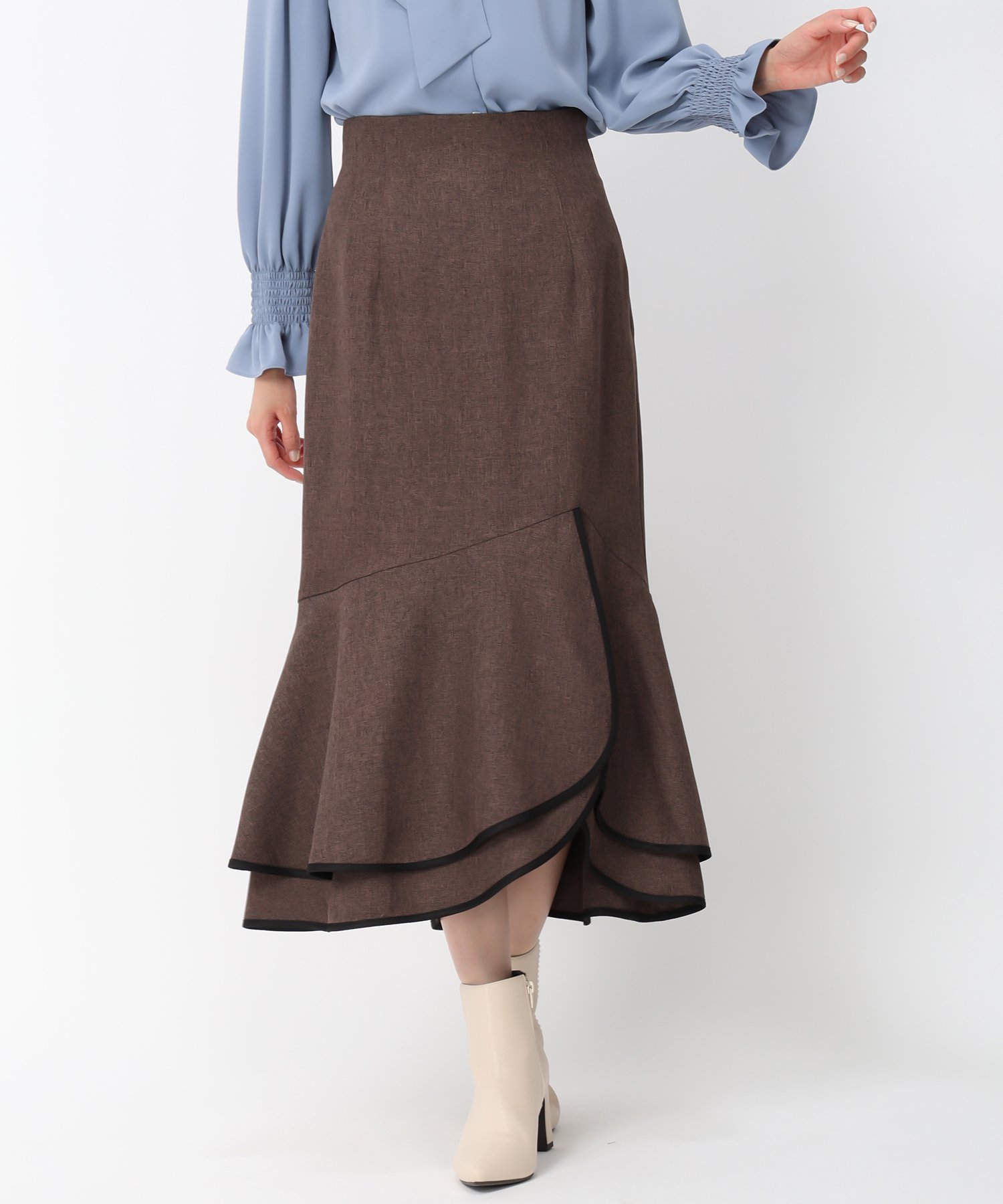 【SALE／58%OFF】MISCH MASCH 【2024秋冬新作】配色アシメフリルスカート/MM437214 ミッシュマッシュ スカート ロング・マキシスカート ブラウン レッド グレー【送料無料】のサムネイル