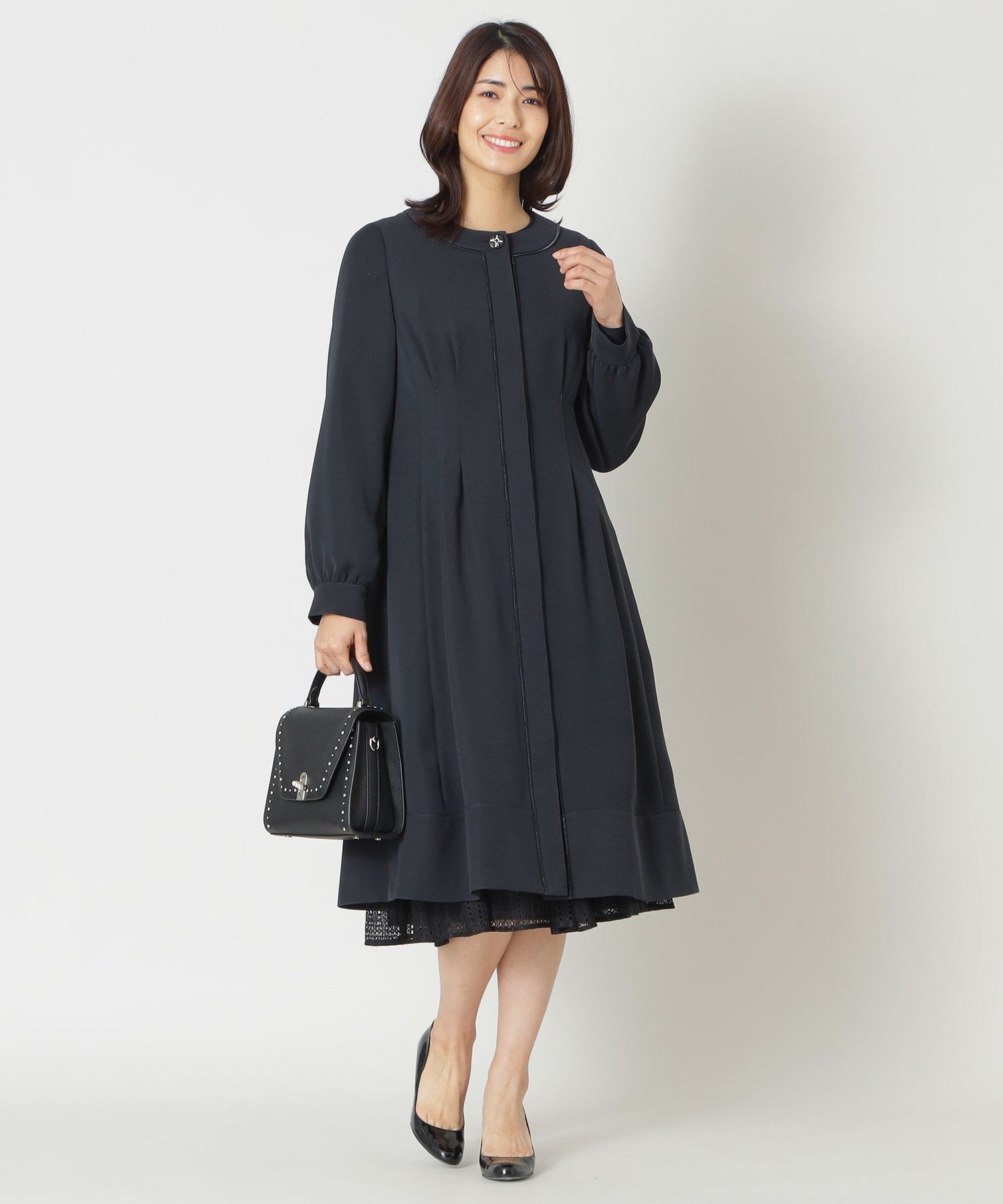 TO BE CHIC ダブルフェイスサテン ノーカラーコート トゥー ビー シック ジャケット・アウター その他のジャケット・アウター ネイビー