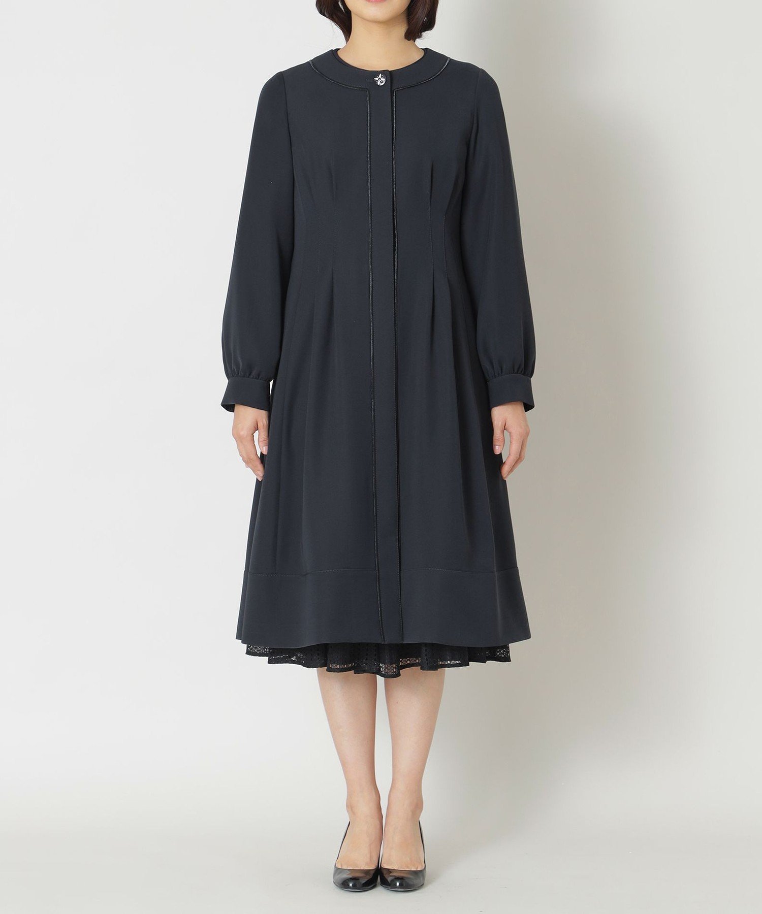 TO BE CHIC ダブルフェイスサテン ノーカラーコート トゥー ビー シック ジャケット・アウター その他のジャケット・アウター ネイビー