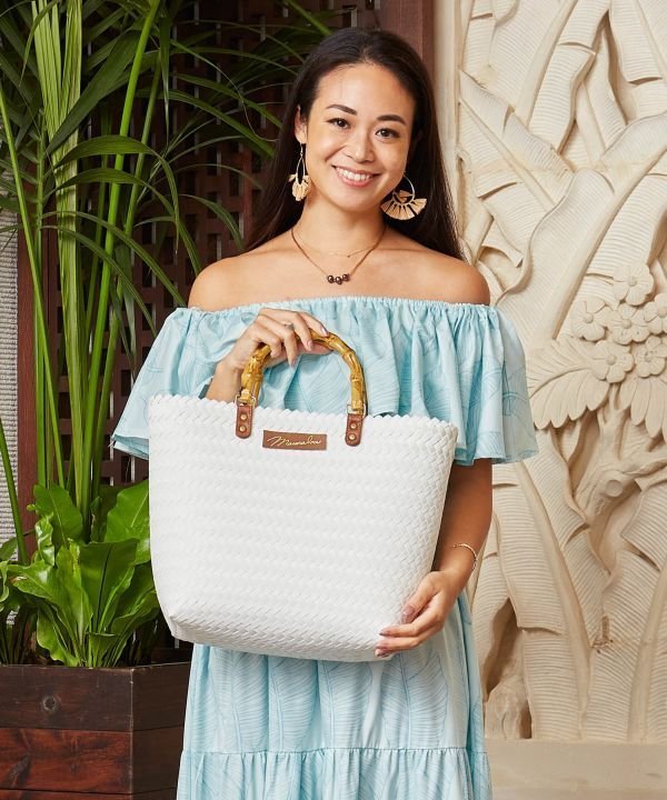 Maunaloa 【マウナロア】ハンドルかごバッグ M アミナコレクション バッグ かごバッグ ホワイト グレー【送料無料】