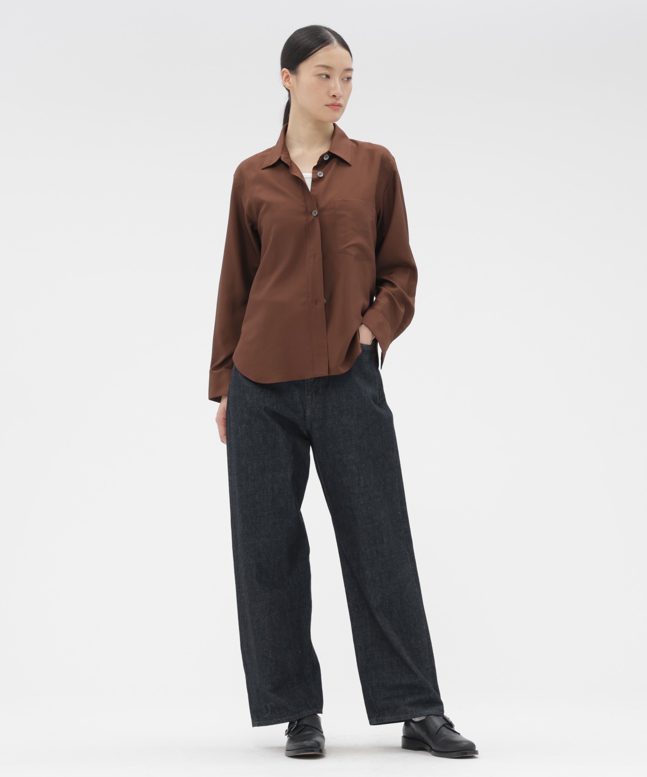 MARGARET HOWELL MATT SILK SHIRT マーガレット・ハウエル トップス シャツ・ブラウス ブラウン