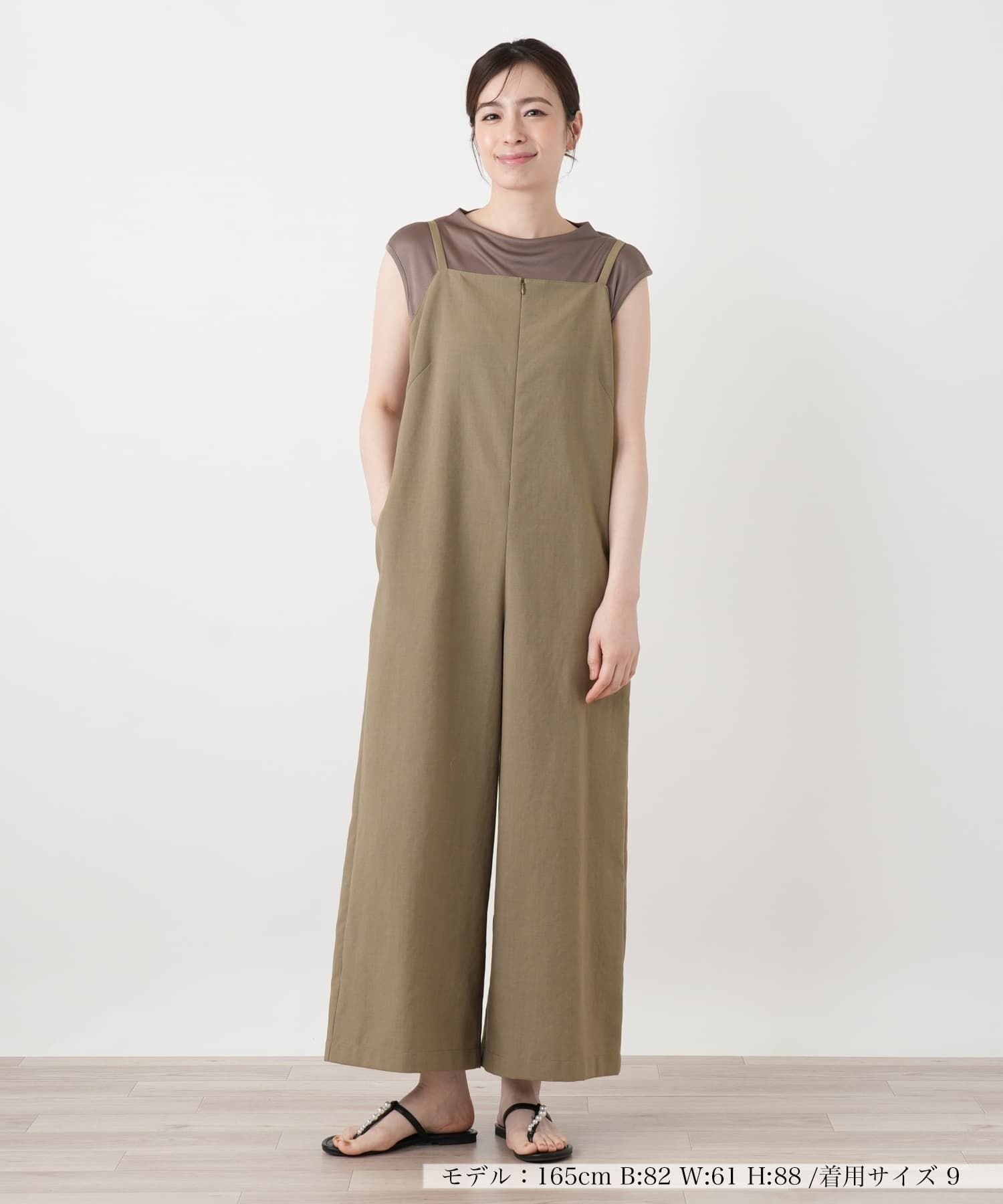 Leilian オールインワンワイドパンツ レリアン パンツ その他のパンツ ブラウン ネイビー