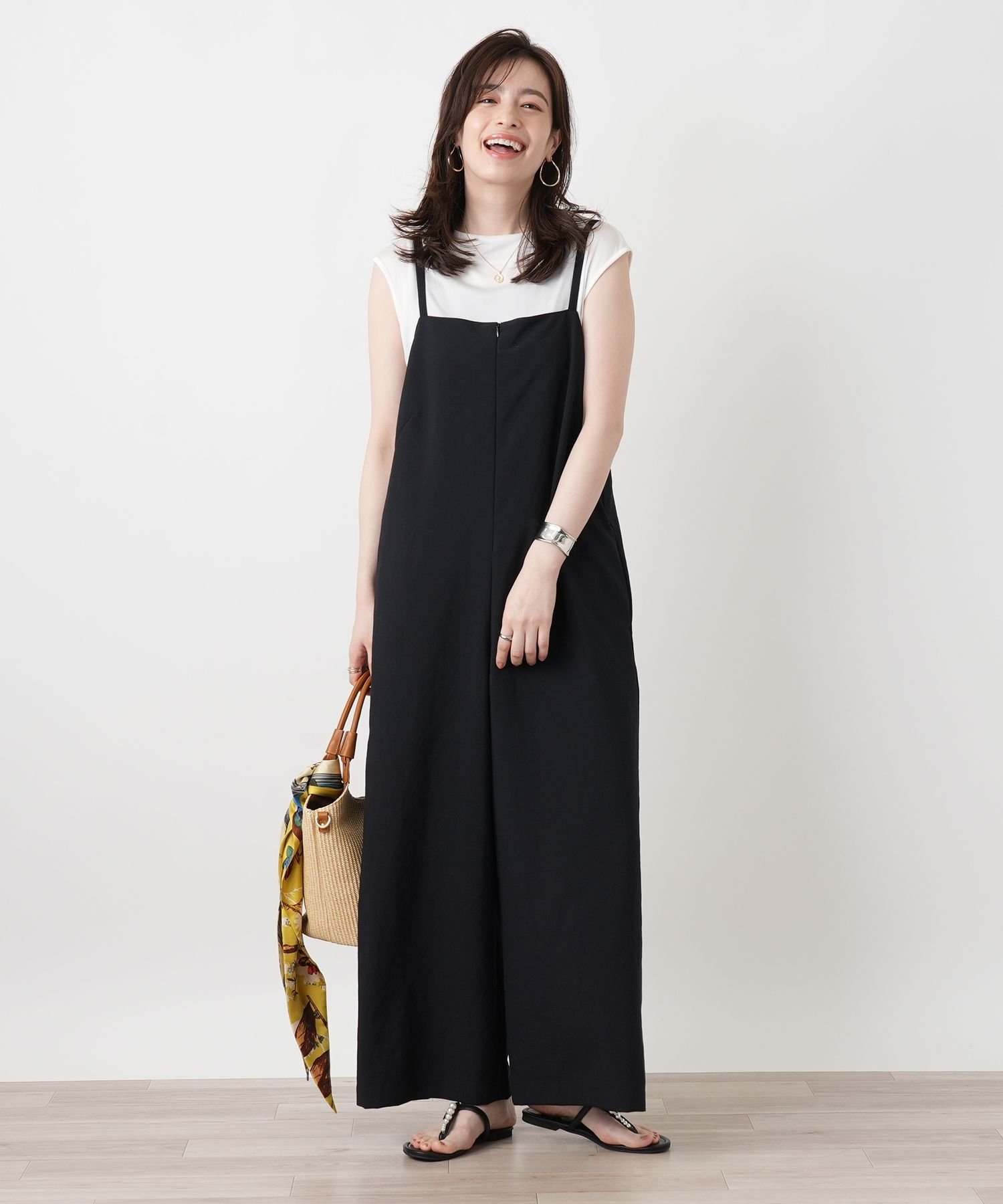 Leilian オールインワンワイドパンツ レリアン パンツ その他のパンツ ブラウン ネイビー