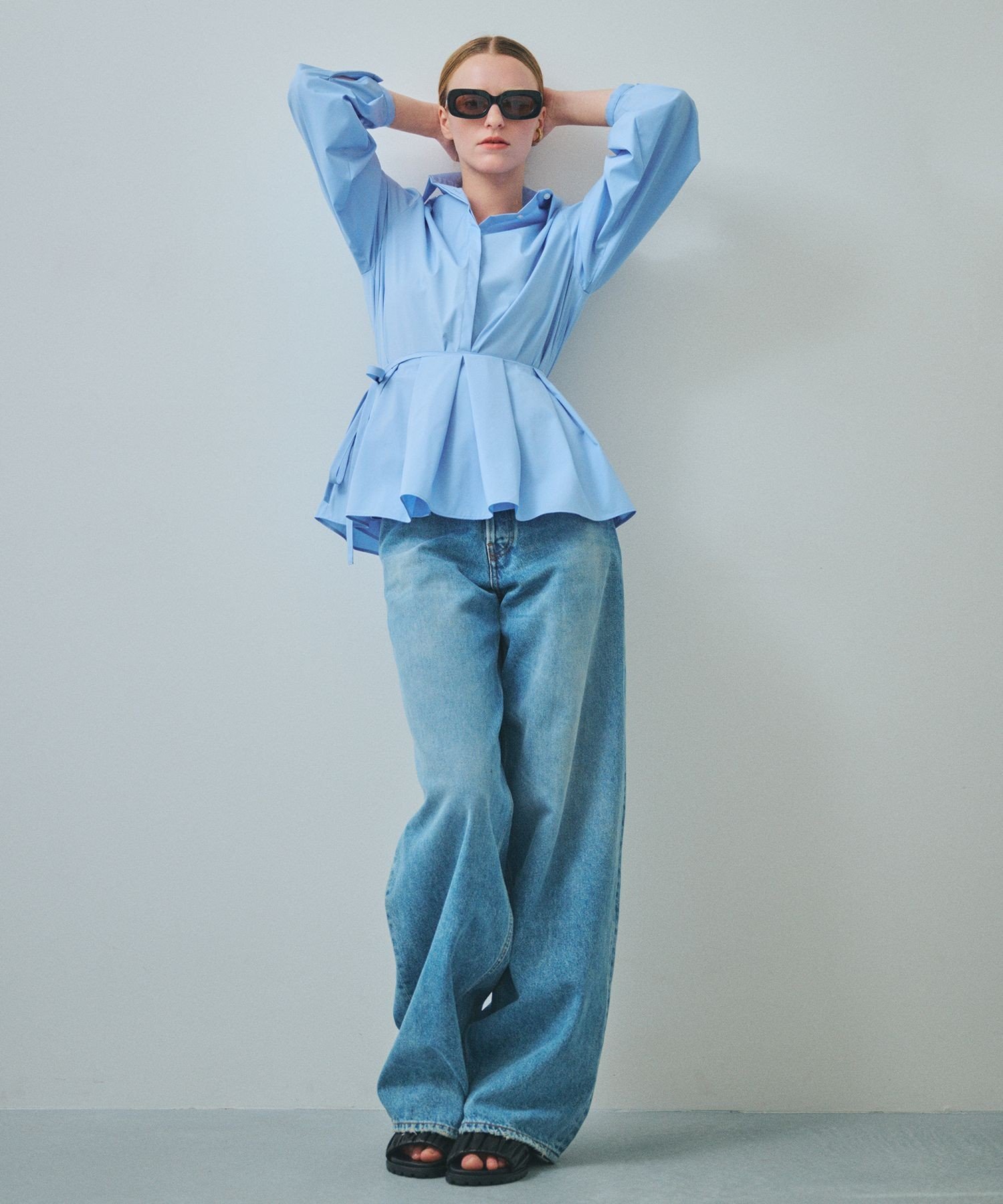 REALM 【一部店舗限定】【REALM(レルム)】PEPLUM BLOUSE｜2WAYブラウス ロペ トップス シャツ・ブラウス ブルー ホワイト