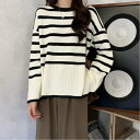 【SALE/40%OFF】Aimoon ボーダー柄ニットトップス サイドスリット ミニミニストア トップス ニット ブルー ブラック グレー ホワイト