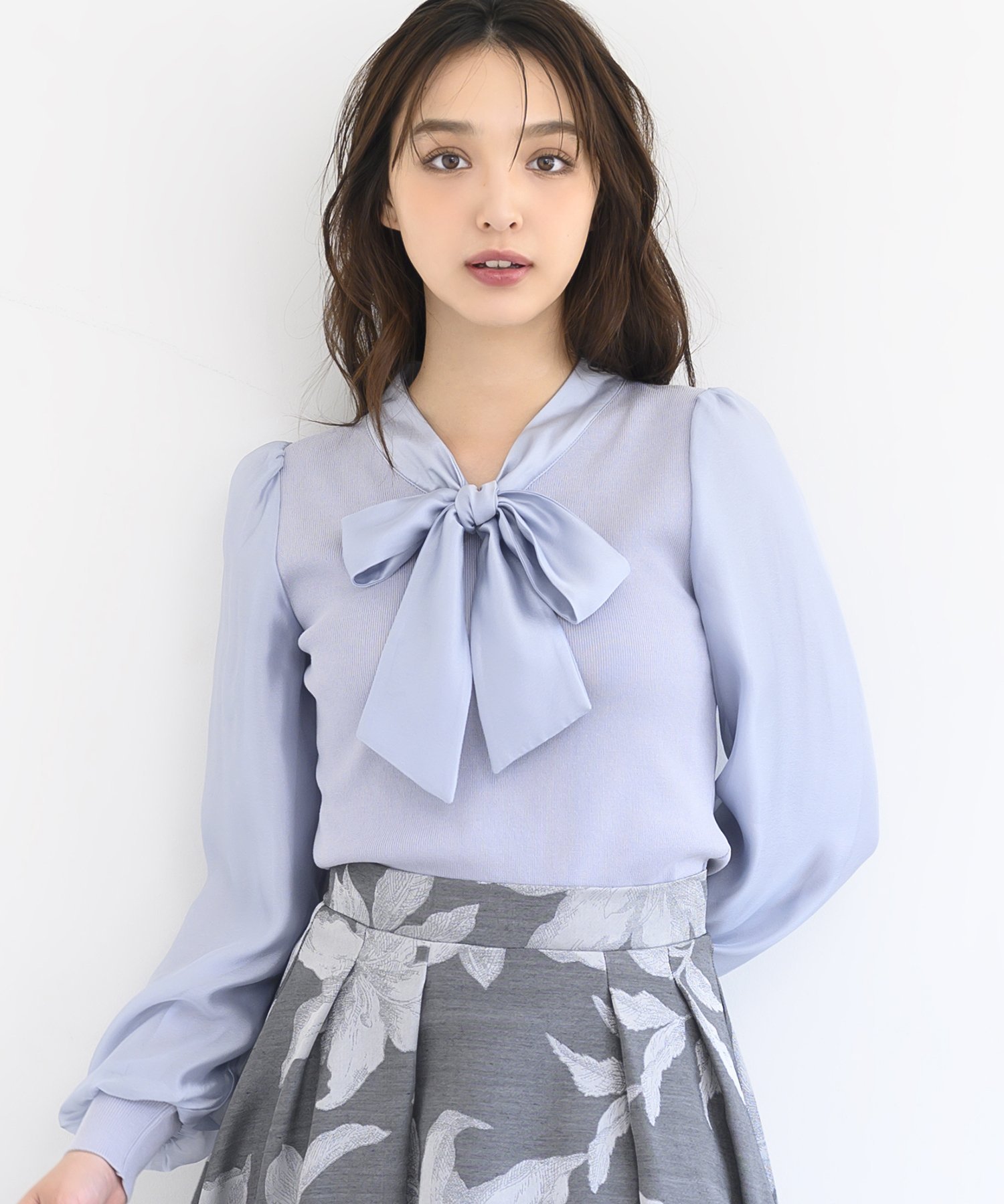 MISCH MASCH 1枚で着映えする上品スタイル.ボウタイブラウス袖ニット ミッシュマッシュ トップス ニット ブルー ブラック ホワイト【送料無料】のサムネイル