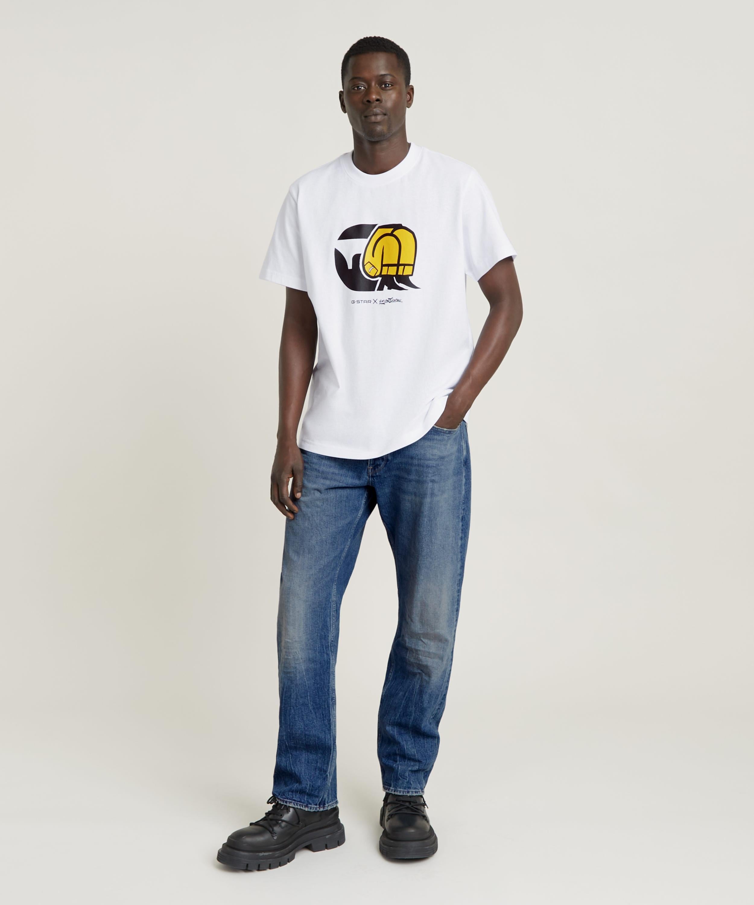 【公式ショップ】JEANS CARTOON LOOSE T-SHIRT/アートグラフィックプリントルーズTシャツ ジースターロゥ トップス カットソー・Tシャツ ホワイト