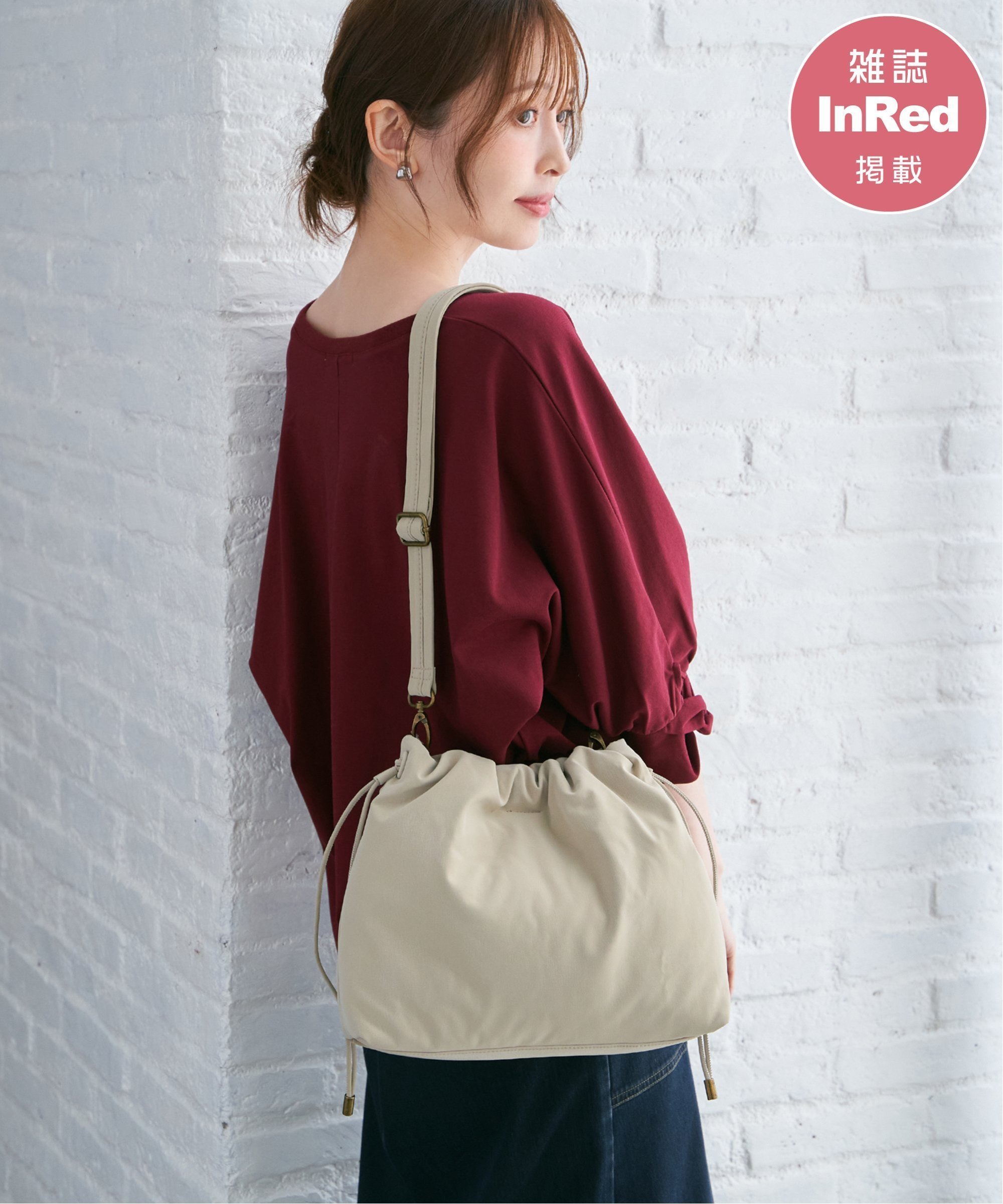 ikka 【雑誌InRed11月号掲載】PUパフ巾着ショルダーバッグ【軽量】 イッカ バッグ その他のバッグ ブラ..