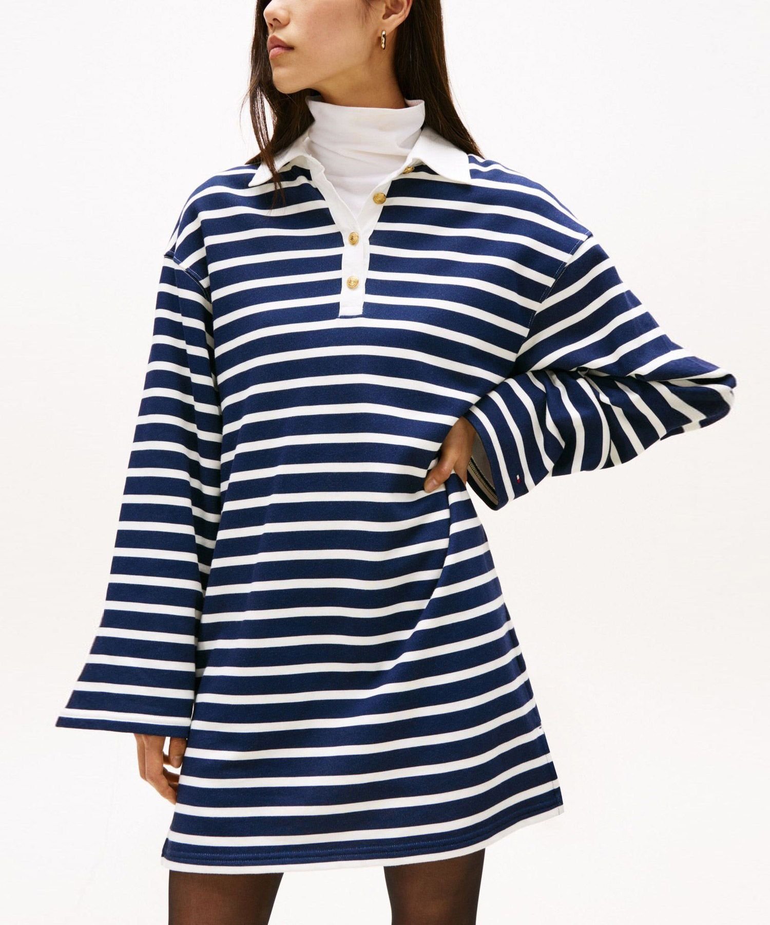 【SALE／50%OFF】TOMMY HILFIGER ゴールドボタンラグビーテリーワンピース トミーヒルフィガー ワンピース・ドレス その他のワンピース・ドレス ネイビー【送料無料】