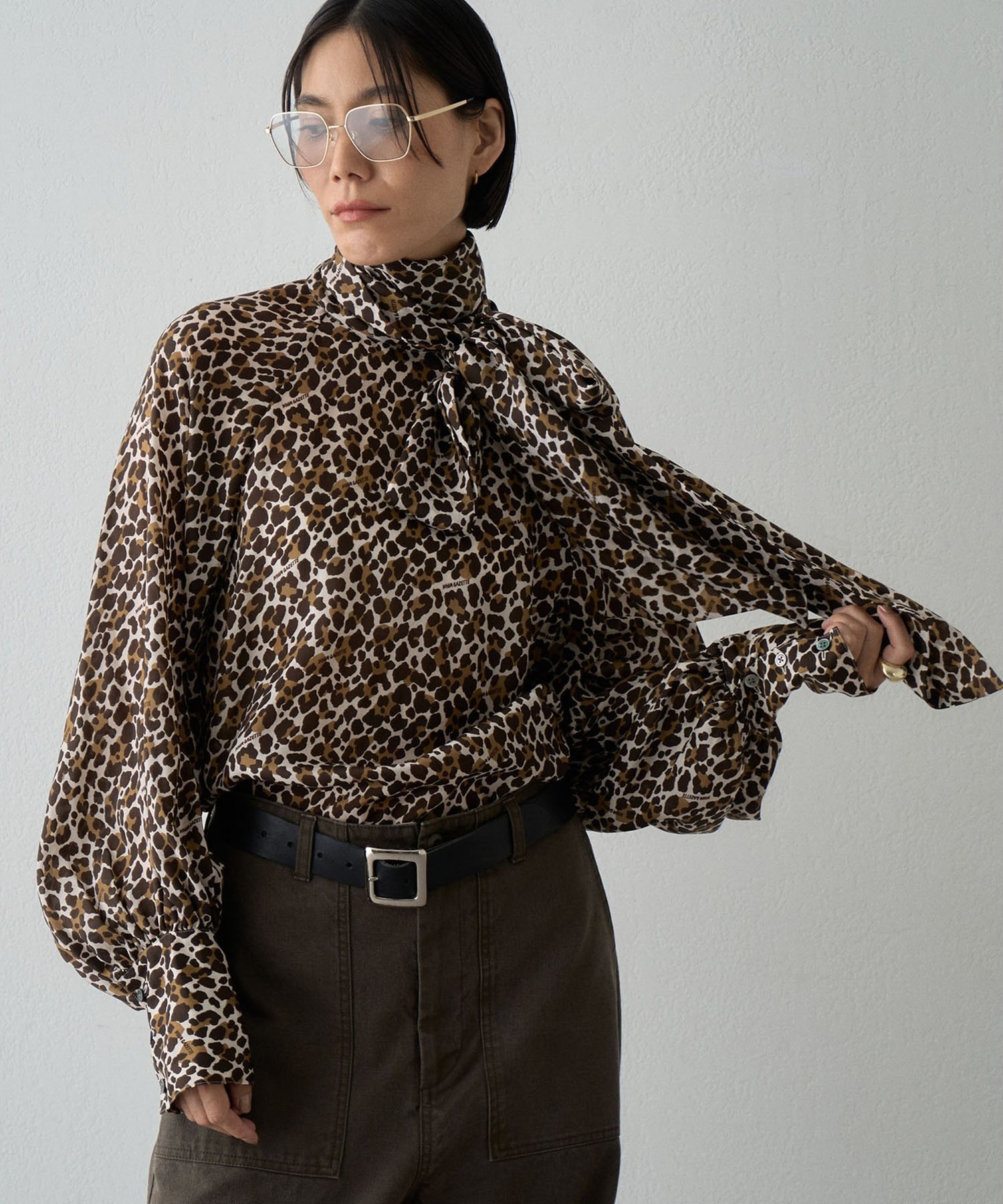Whim Gazette レオパードボウブラウス ウィム ガゼット トップス シャツ・ブラウス ブラウン
