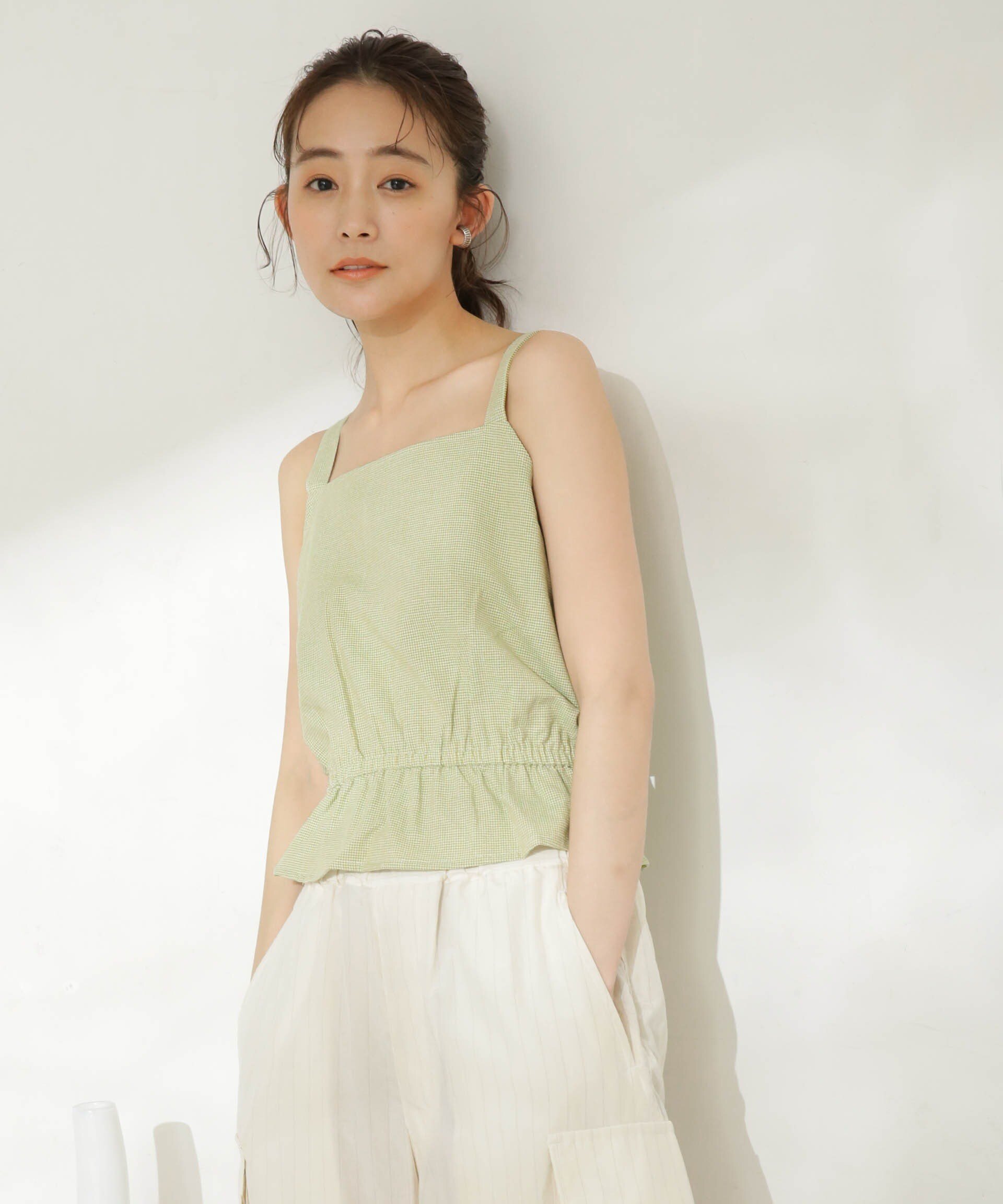NANO universe Checkered Top ナノユニバース トップス カットソー・Tシャツ グリーン