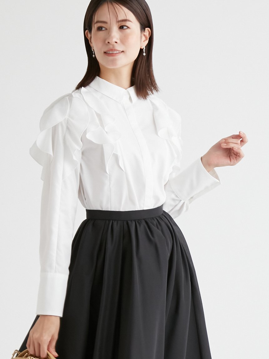 CELFORD 【HANAE MORI*CELFORDコラボ】ラッフルボリュームシャツ セルフォード トップス シャツ・ブラウス ホワイト ブルー ネイビー【送料無料】のサムネイル