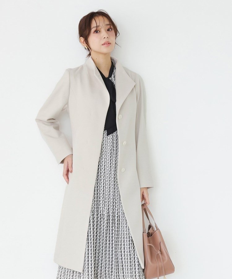 【カシミヤ混/日本製】Iラインスタンドウィングカラーコート クード シャンス ジャケット・アウター その他のジャケット・アウター ベージュ ブラック グレー ネイビー ホワイト