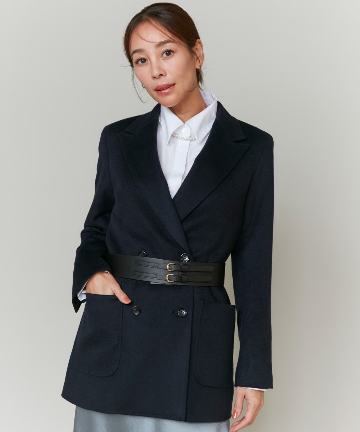 INED 《大草直子コラボ》カシミヤダブルブレストジャケット《COLOMBO》 イネド ジャケット・アウター テーラードジャケット・ブレザー ブラウン ネイビー