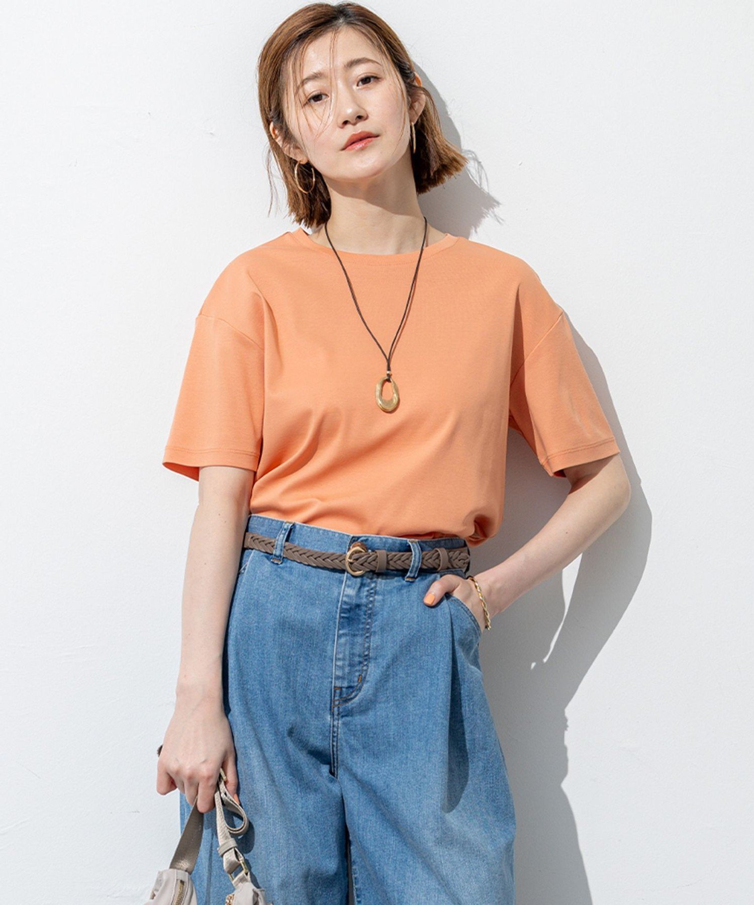 楽天市場】クロップド tシャツ（カラーオレンジ）（レディース