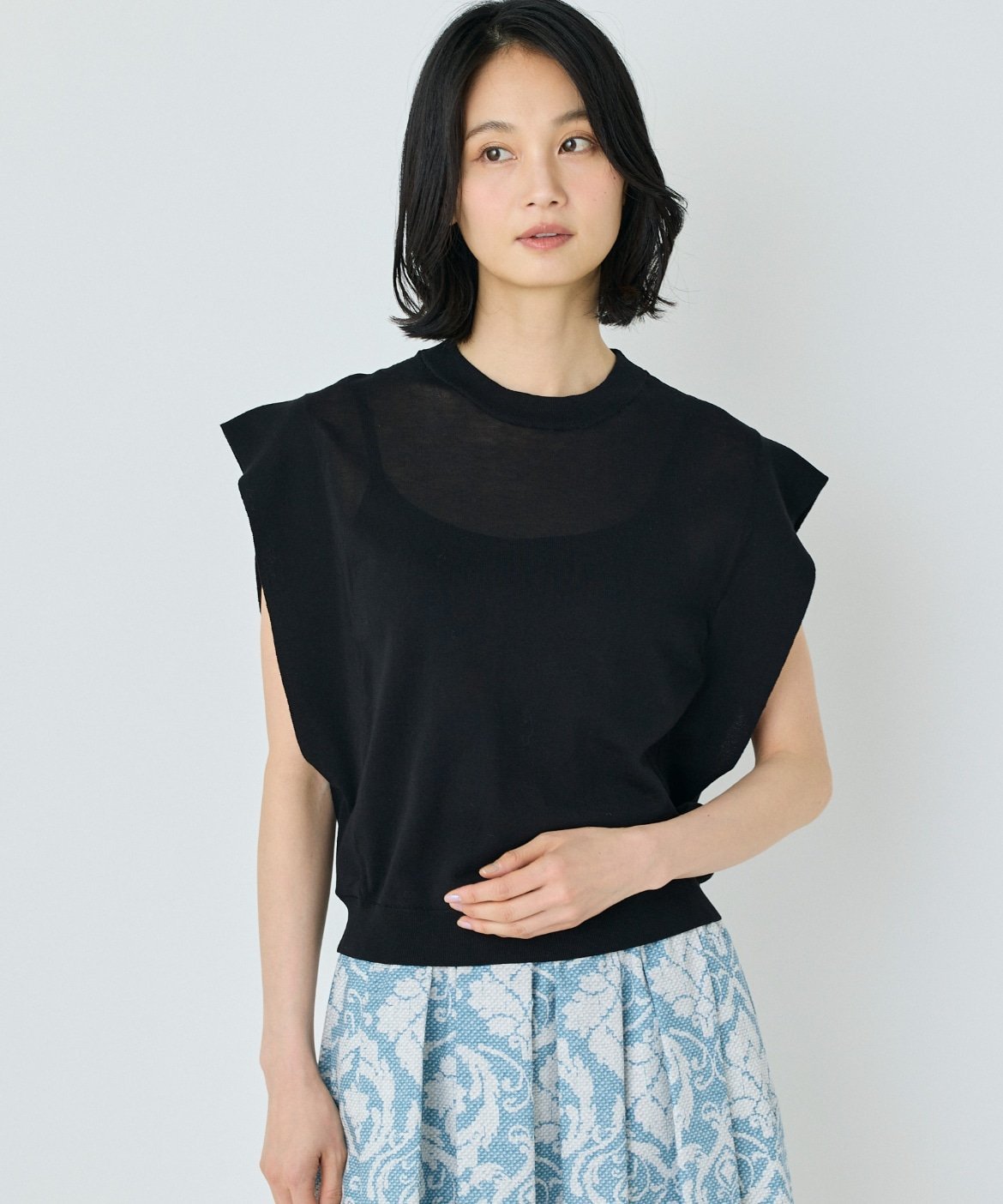【SALE／60%OFF】7-IDconcept. 《大きいサイズ》コットンナイロンクルーネックプルオーバー セブンアイディコンセプト トップス ニット ブラック ブルー【送料無料】
