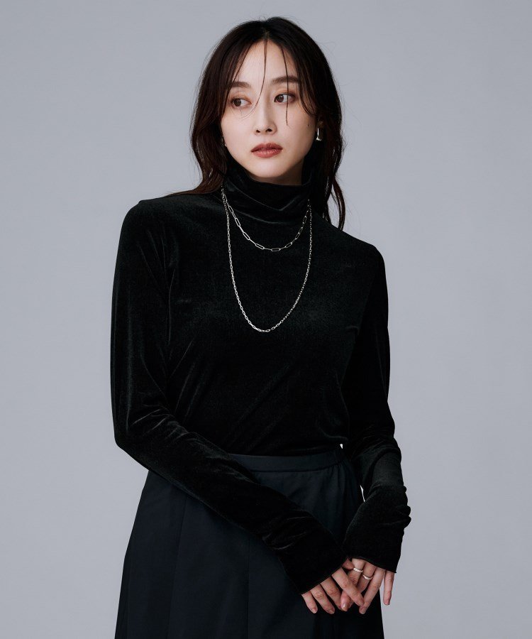 UNTITLED 【ハイネック/レイヤード/重ね着におすすめ】トリコットベロア シアーインナー アンタイトル トップス カットソー・Tシャツ ホワイト ブラック