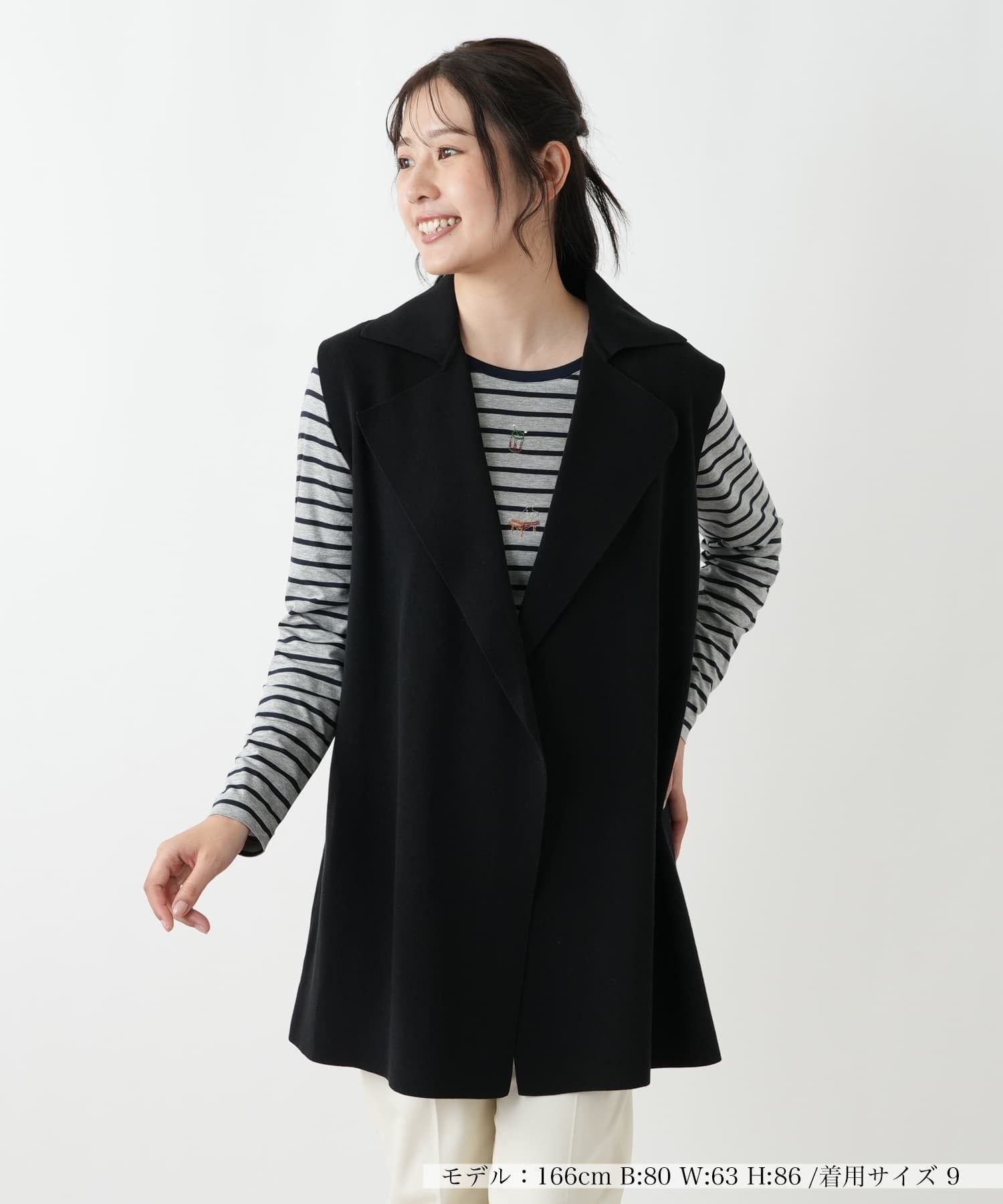 【SALE／51%OFF】Leilian ラペルドロングベスト【ROCHAS Premiere】 レリアン トップス ベスト・ジレ ブラック【送料無料】