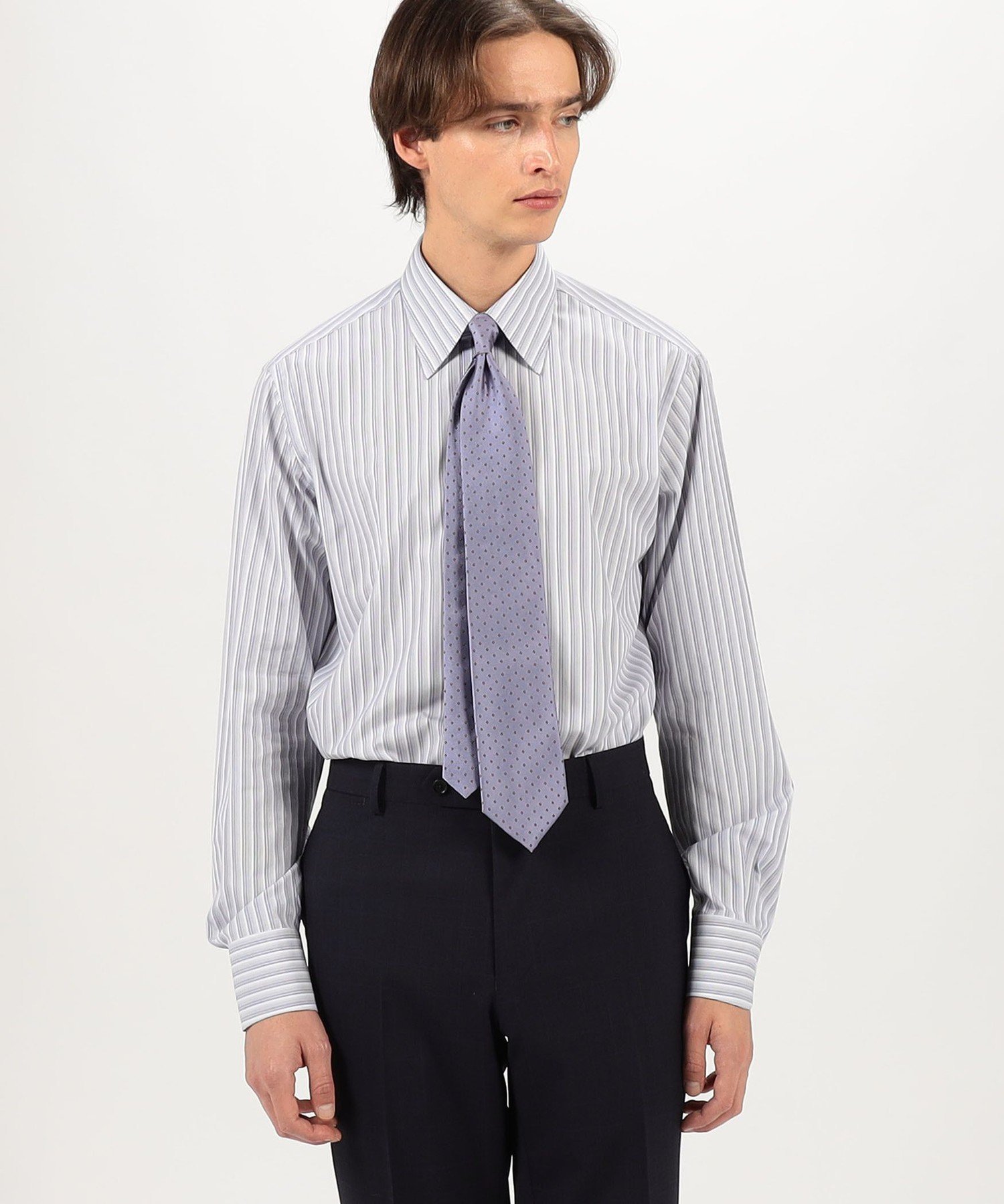 TOMORROWLAND MEN 120/2スーピマコットンブロード マルチストライプ レギュラーカラー ドレスシャツ トゥモローランド トップス シャツ・ブラウス ホワイト ブルー【送料無料】