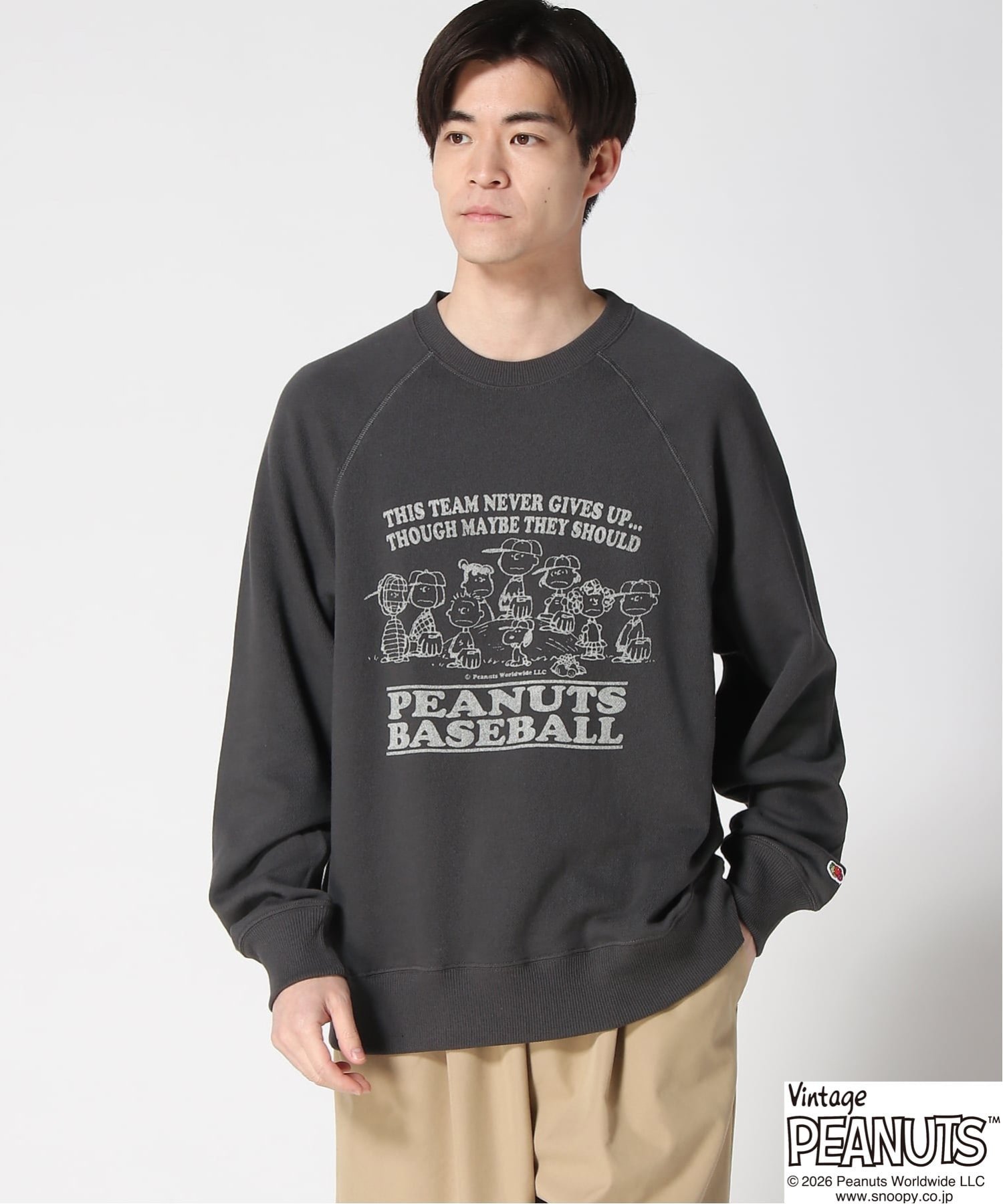 FRUIT OF THE LOOM FRUIT OF THE LOOM/(M)FTL x PEANUTS甘編み裏毛スウェット4 ハンドサイン トップス スウェット・トレーナー ブルー グレー【送料無料】
