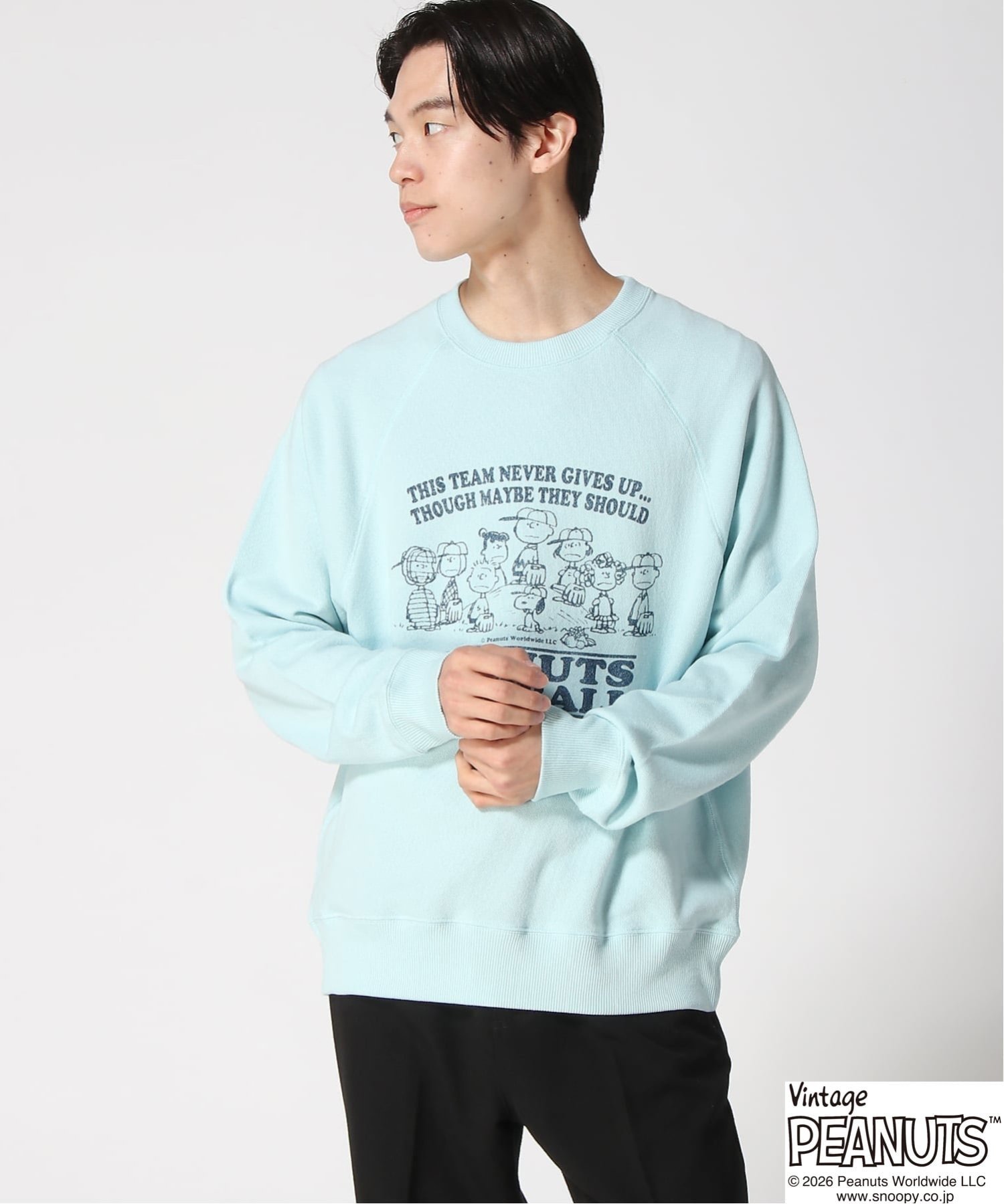 FRUIT OF THE LOOM FRUIT OF THE LOOM/(M)FTL x PEANUTS甘編み裏毛スウェット4 ハンドサイン トップス スウェット・トレーナー ブルー グレー【送料無料】
