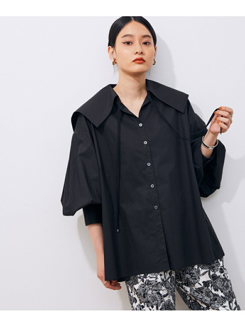 ADAM ET ROPE' 【2WAY】ビッグカラーブラウス アダムエロペ トップス シャツ・ブラウス ブラック ホワイト【送料無料】のサムネイル