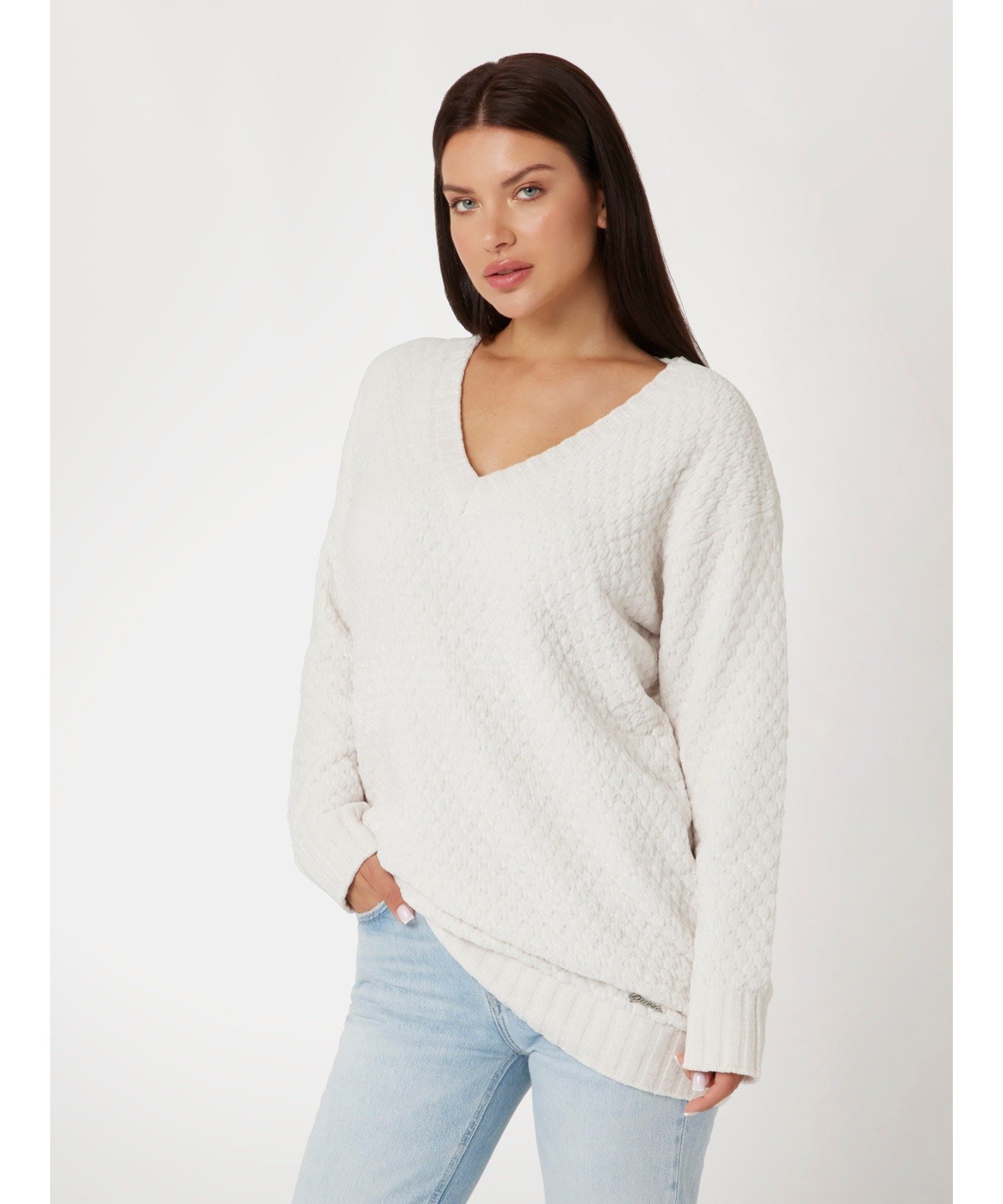 GUESS ニット セーター(W)Talia Chenille Sweater ゲス トップス ニット ホワイト ブラック