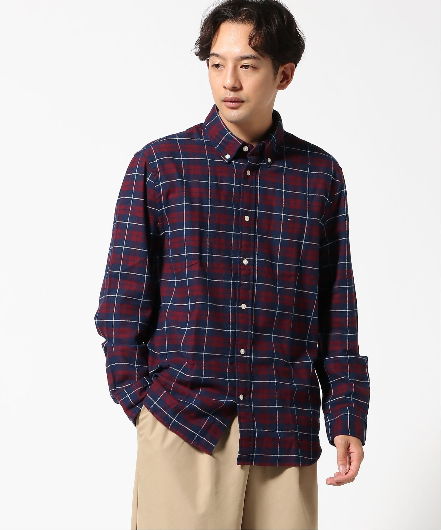 【SALE／50%OFF】TOMMY HILFIGER (M)TOMMY HILFIGER(トミーヒルフィガー) ブラッシュイージーチェックシャツ トミーヒルフィガー トップス シャツ・ブラウス ネイビー【送料無料】