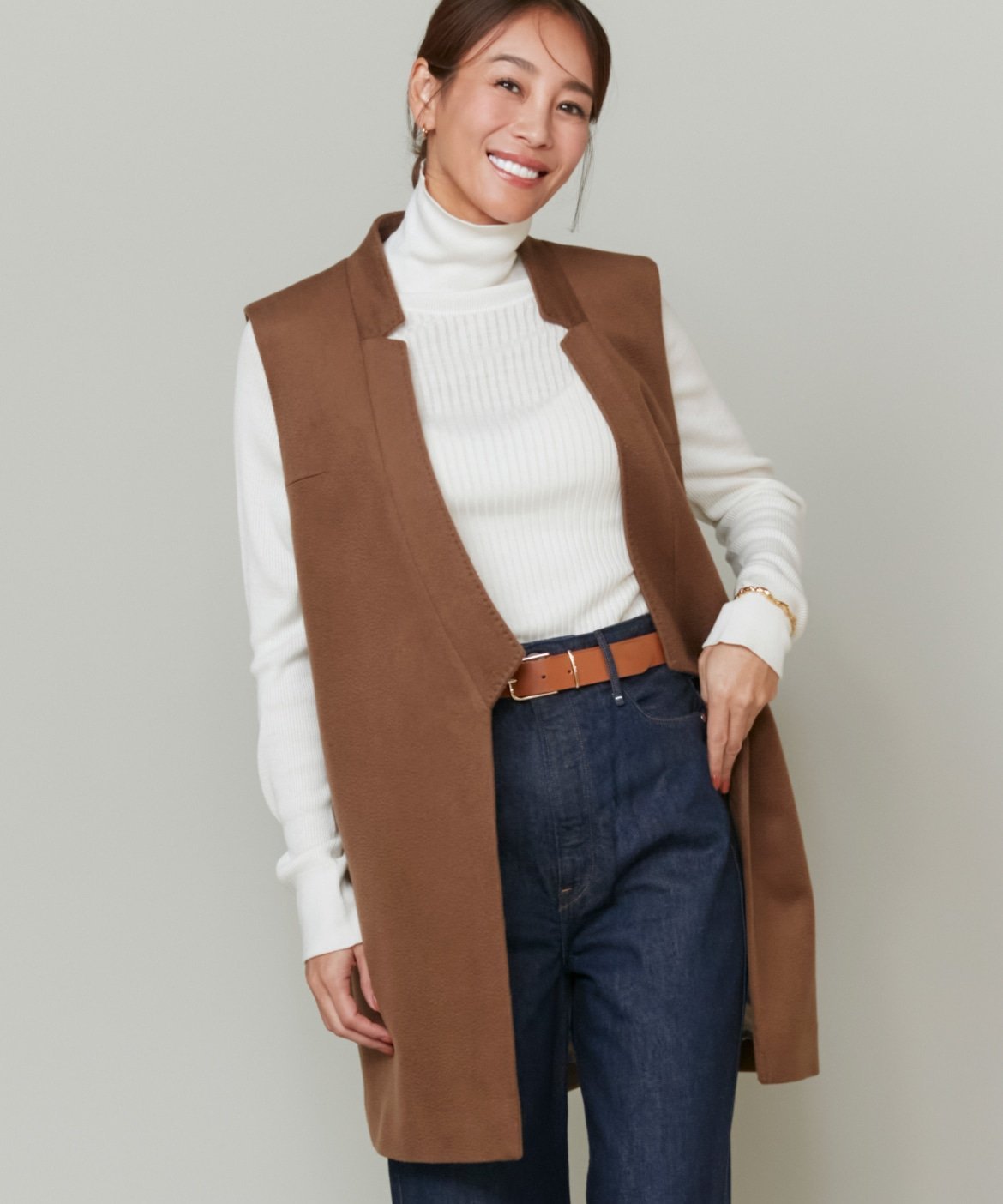 INED 《大草直子コラボ》カシミヤジレ《COLOMBO》 イネド ジャケット・アウター テーラードジャケット・ブレザー ネイビー ブラウン