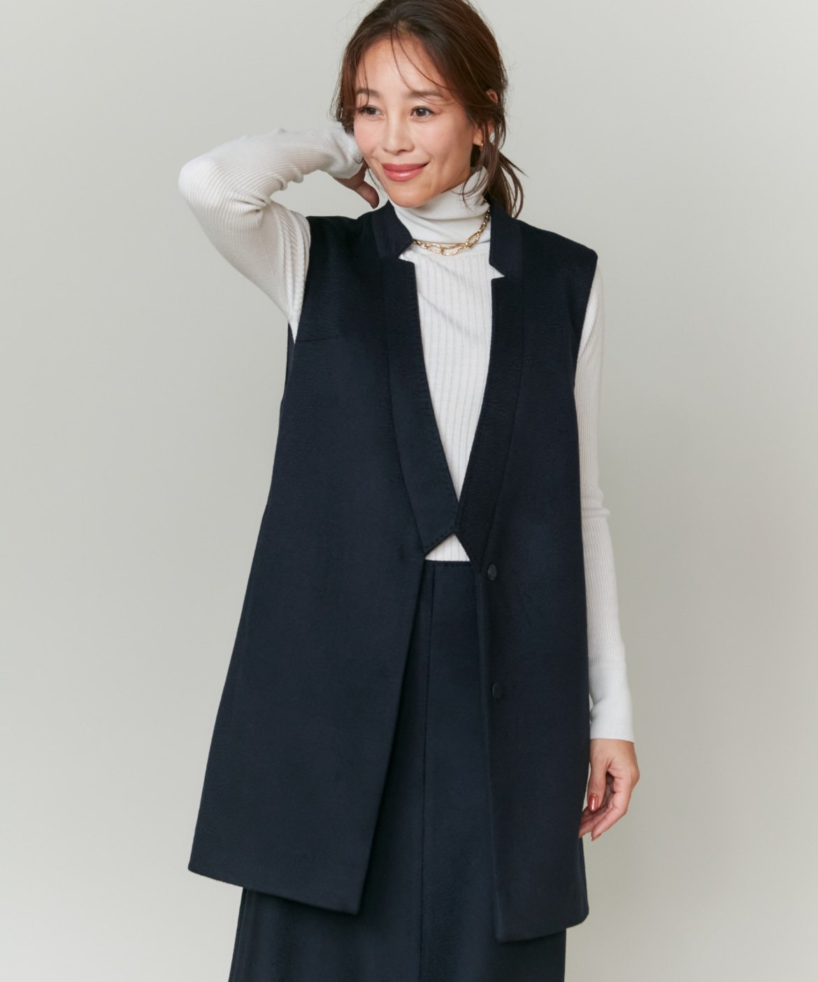 INED 《大草直子コラボ》カシミヤジレ《COLOMBO》 イネド ジャケット・アウター テーラードジャケット・ブレザー ネイビー ブラウン