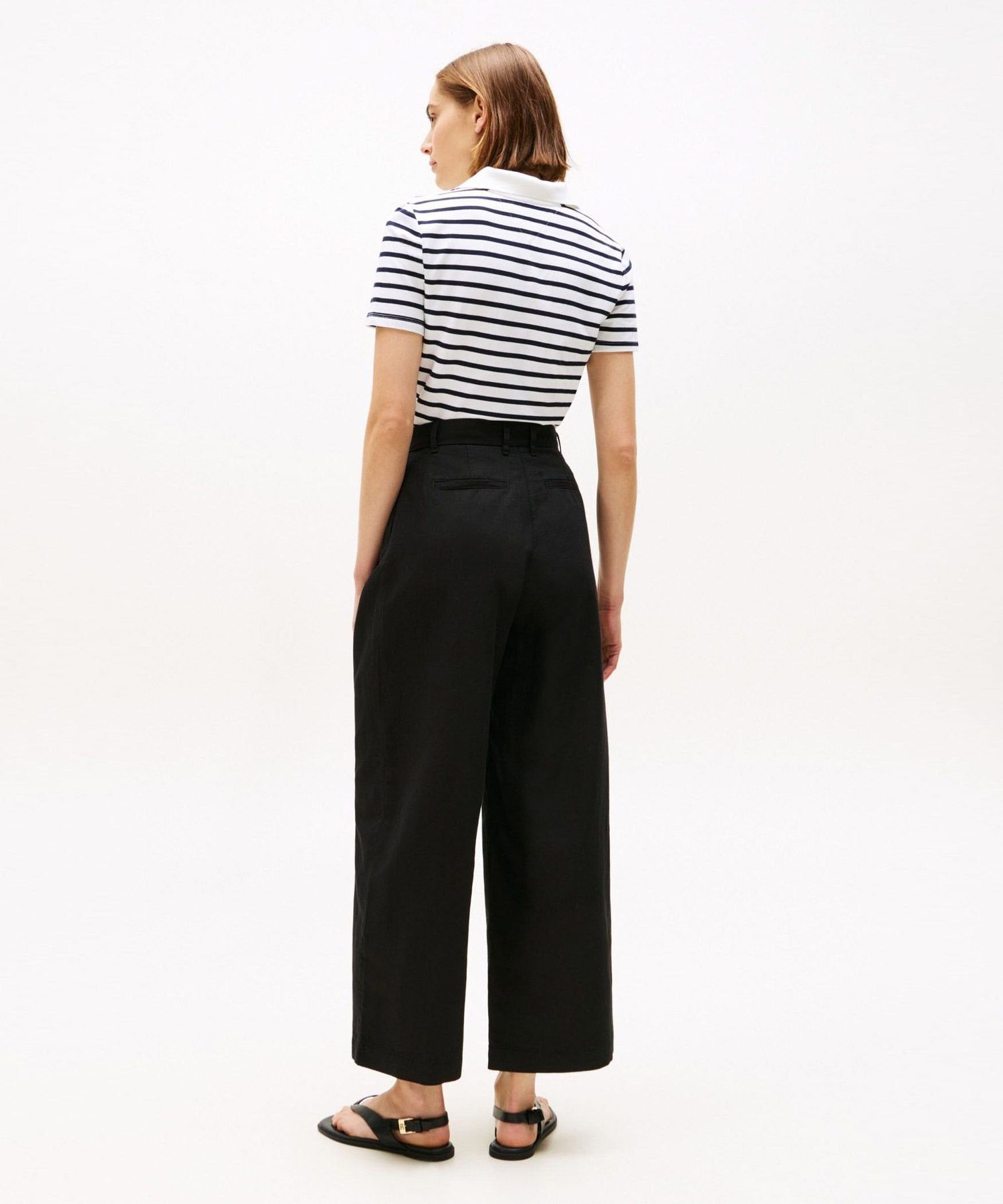 【SALE／20%OFF】TOMMY HILFIGER テンセルリネンワイドレッグパンツ トミーヒルフィガー パンツ チノパンツ ブラック【送料無料】