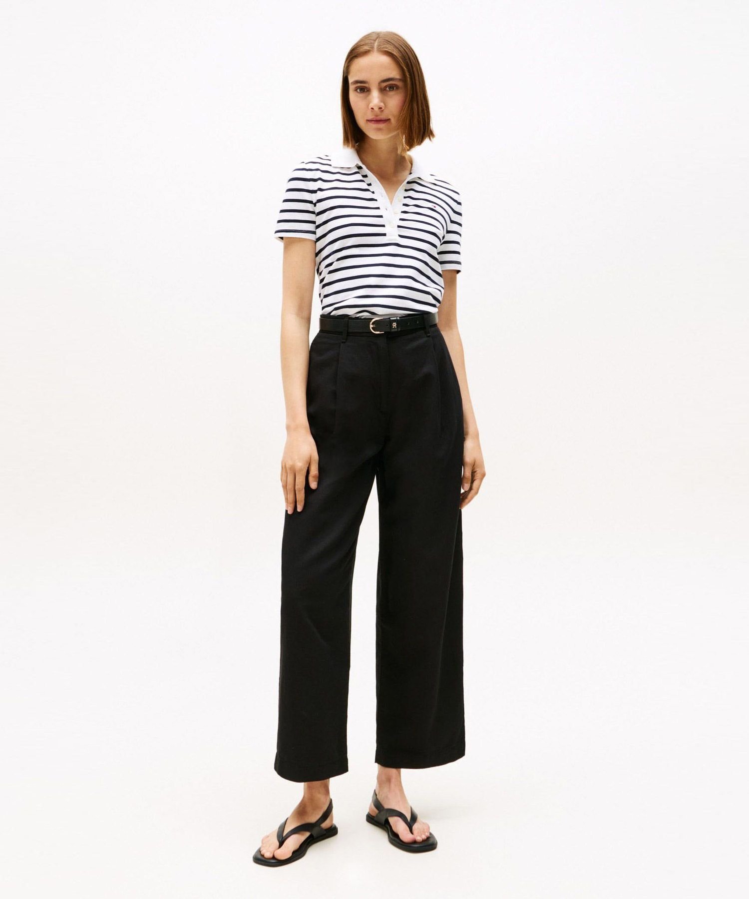 【SALE／20%OFF】TOMMY HILFIGER テンセルリネンワイドレッグパンツ トミーヒルフィガー パンツ チノパンツ ブラック【送料無料】