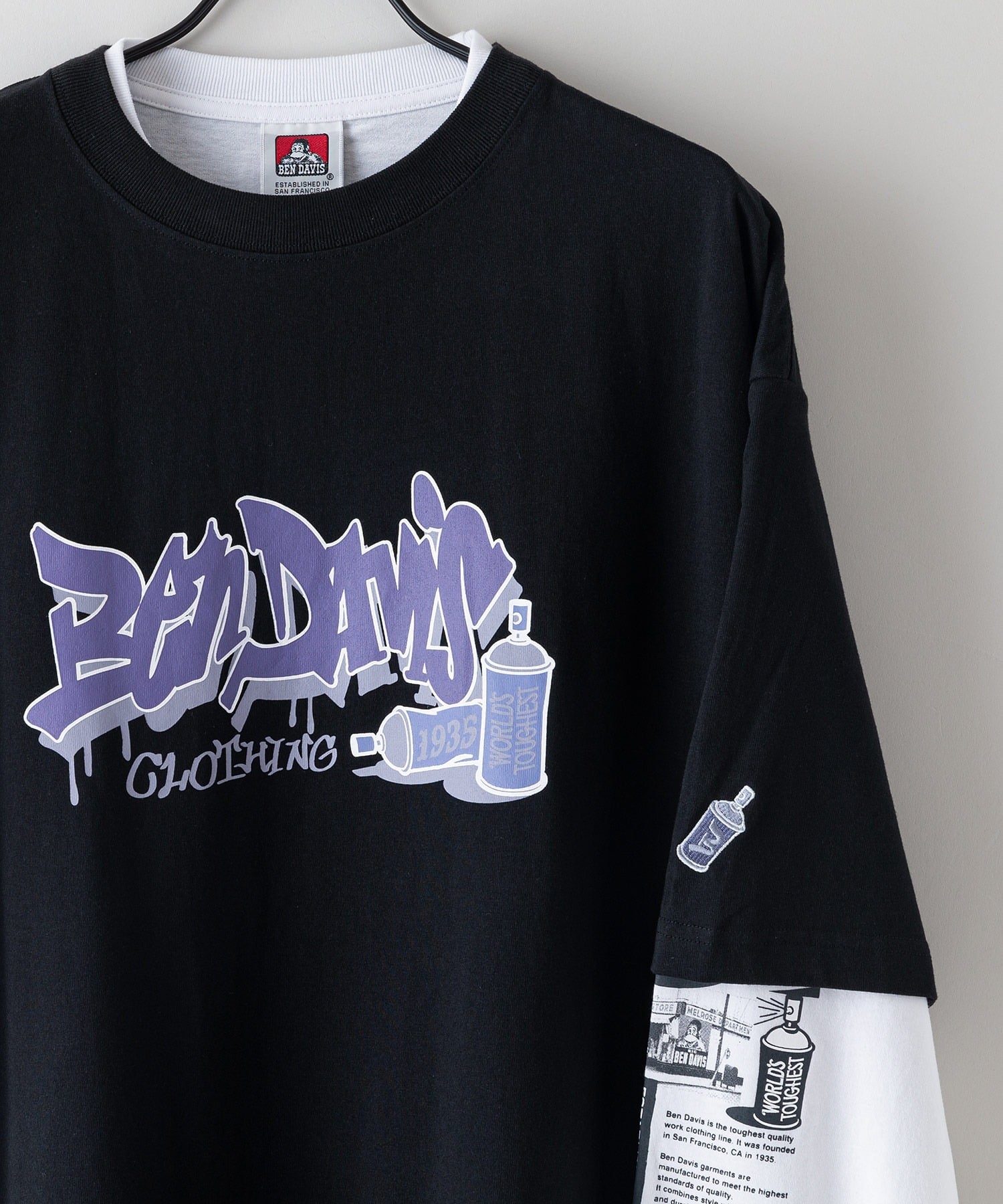 BEN DAVIS/(M)レイヤードプリントワイドロンT ジーンズメイト トップス カットソー・Tシャツ ブラック