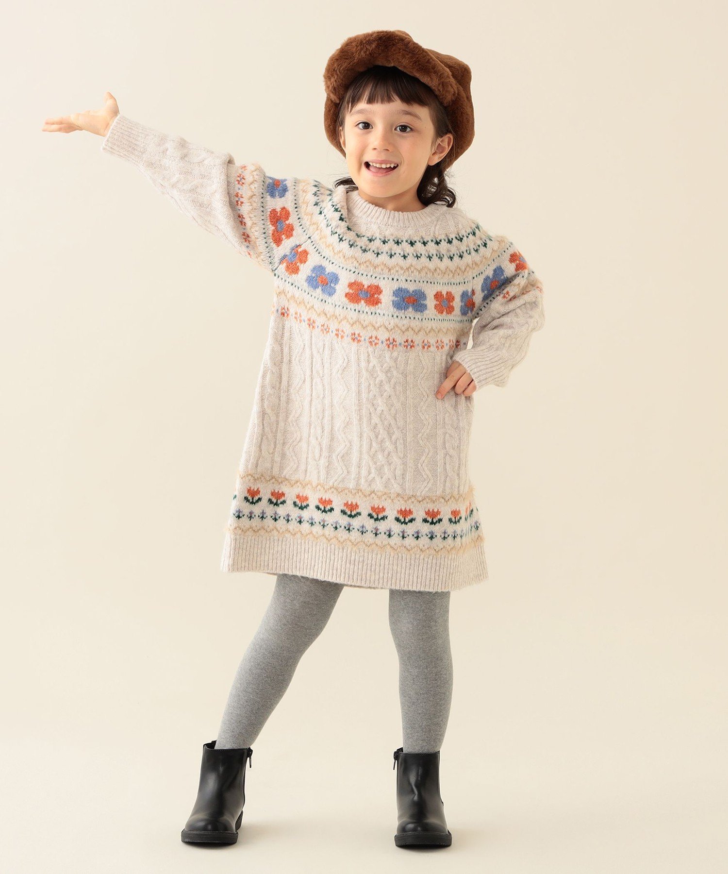 BEAMS mini フラワー ケーブル ニット ワンピース 2025FW(90~140cm) ビームス ミニ ワンピース・ドレス ドレス ホワイト【送料無料】 3