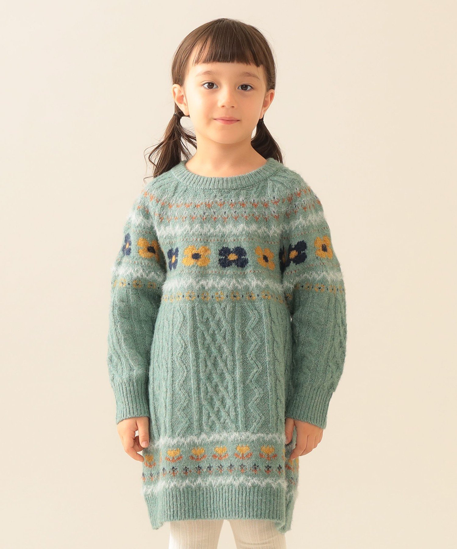BEAMS mini フラワー ケーブル ニット ワンピース 2025FW(90~140cm) ビームス ミニ ワンピース・ドレス ドレス ホワイト【送料無料】 2