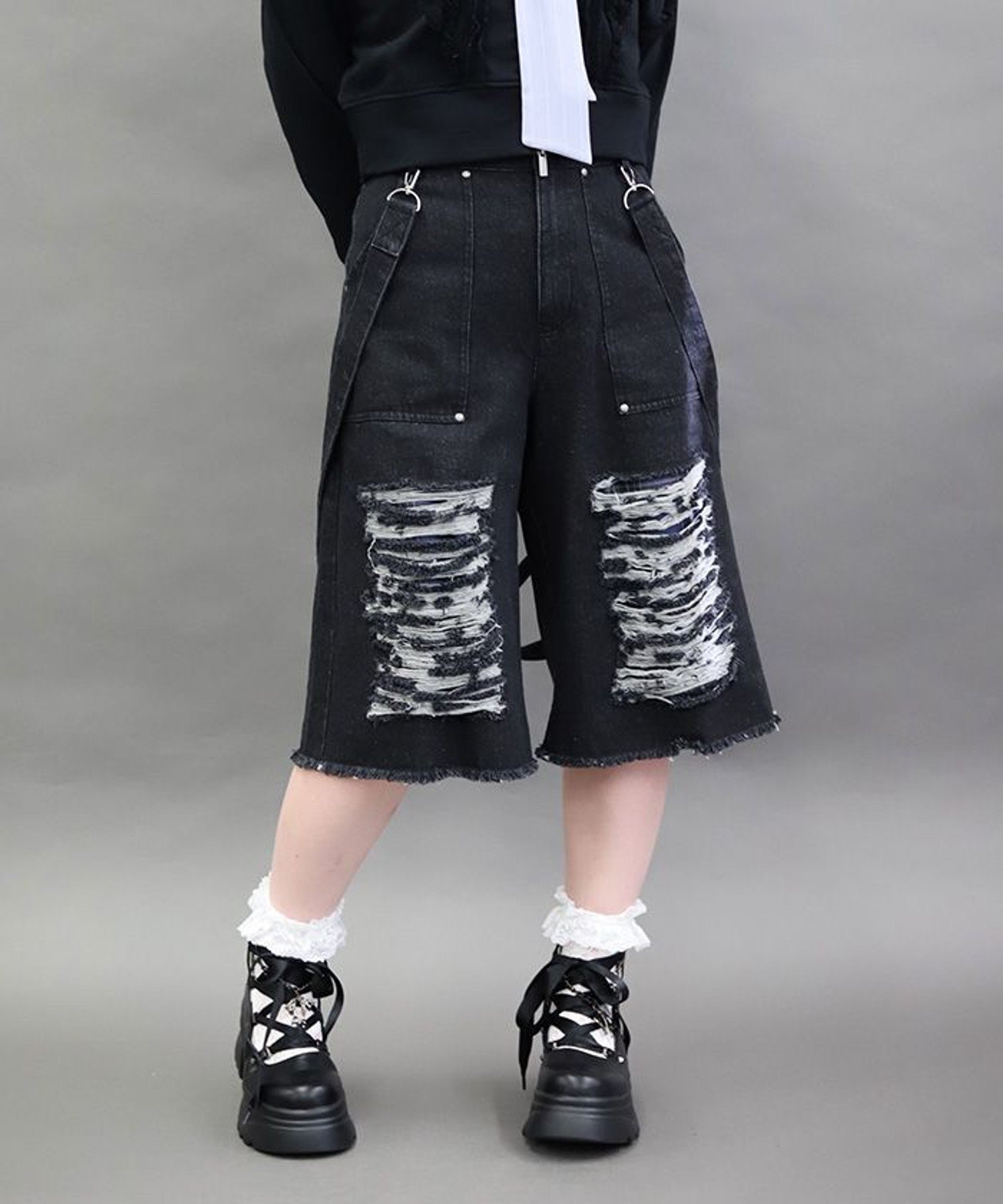 チェックダメージハーフパンツ アクシーズファム パンツ その他のパンツ ブルー
