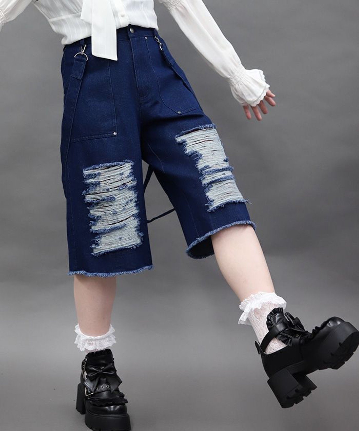 チェックダメージハーフパンツ アクシーズファム パンツ その他のパンツ ブルー