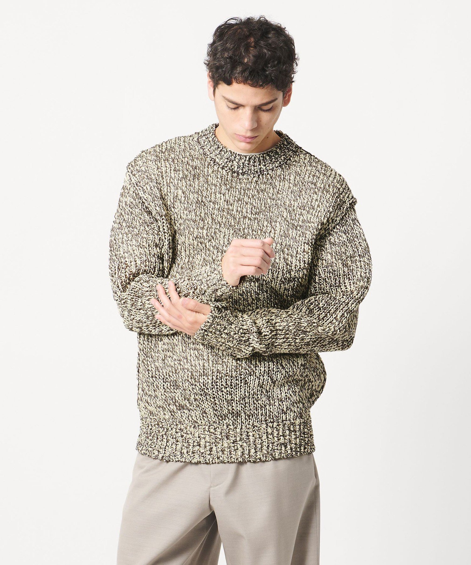 ＜LOEFF＞ストローヤーン ライク プルオーバー UNISEX ユナイテッドアローズ トップス ニット パープル ブラウン