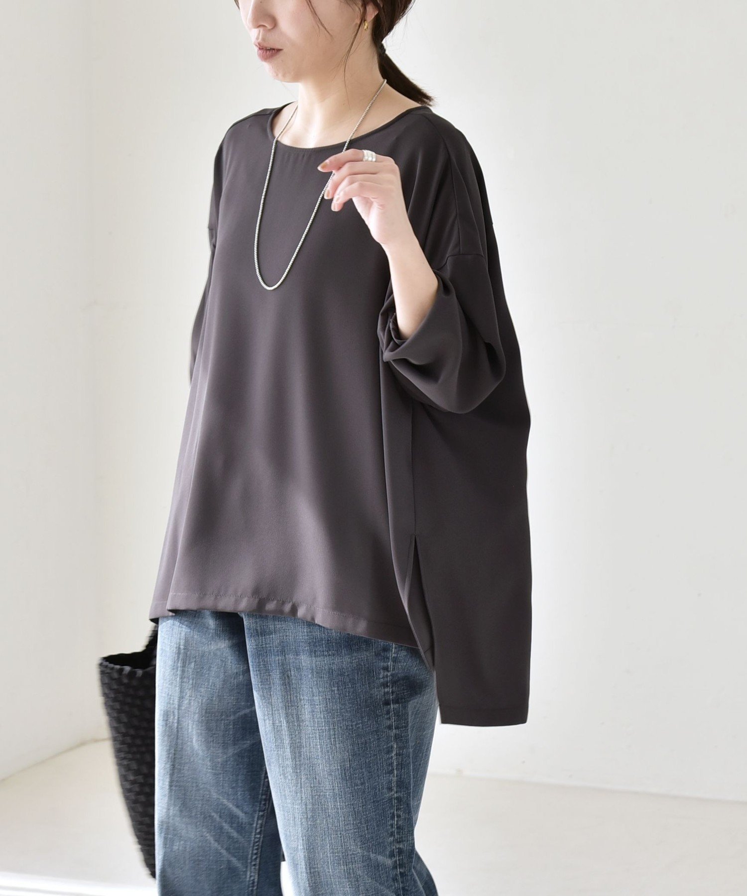 quaranciel quaranciel:＜洗濯機可能＞ジョーゼット ニュアンス T-ブラウス シップス トップス シャツ・ブラウス グレー ベージュ ブラック