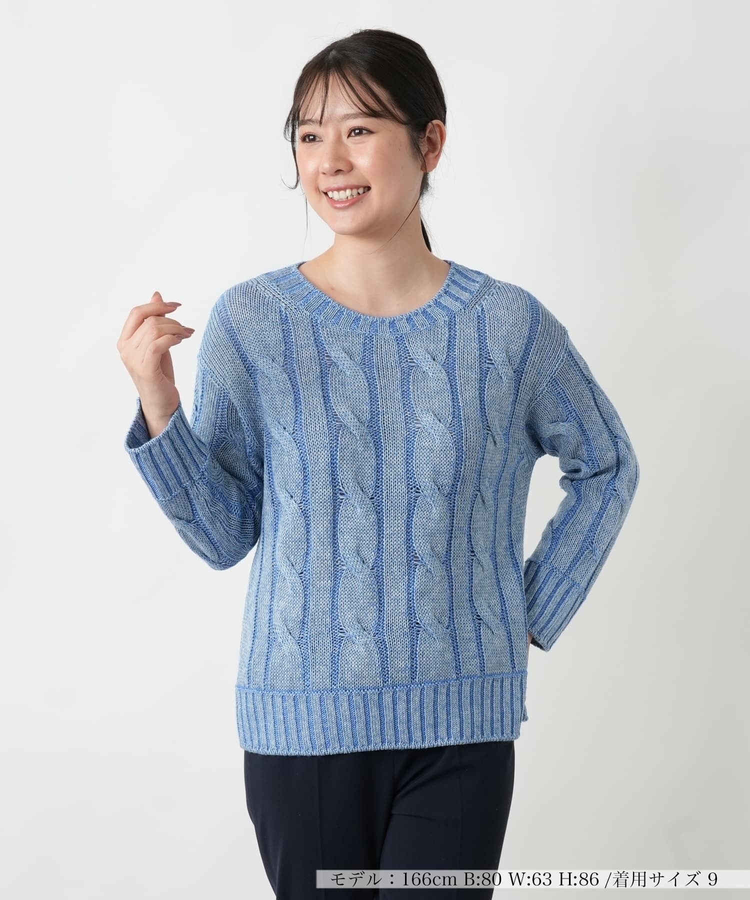 【SALE／50%OFF】Leilian ケーブル編みクルーネックニット【BARNA】 レリアン トップス ニット ピンク【送料無料】