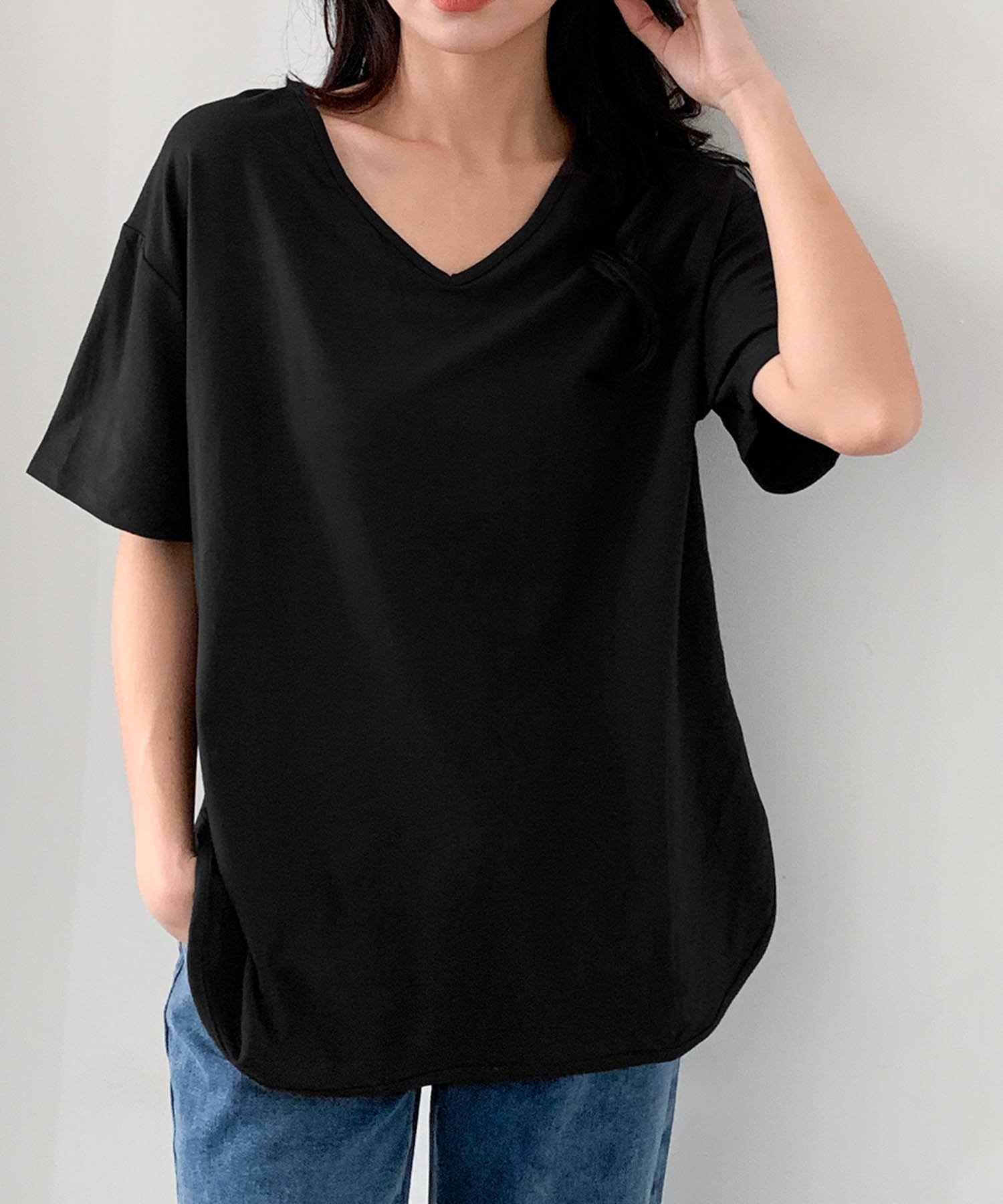 LOWO サイドスリット入り 抜け感オーバー トップス Tシャツ/カットソー/レイヤード リバーフィールド アンド コー トップス カットソー・Tシャツ カーキグリーン グレー ブラウン ブルー ブラック