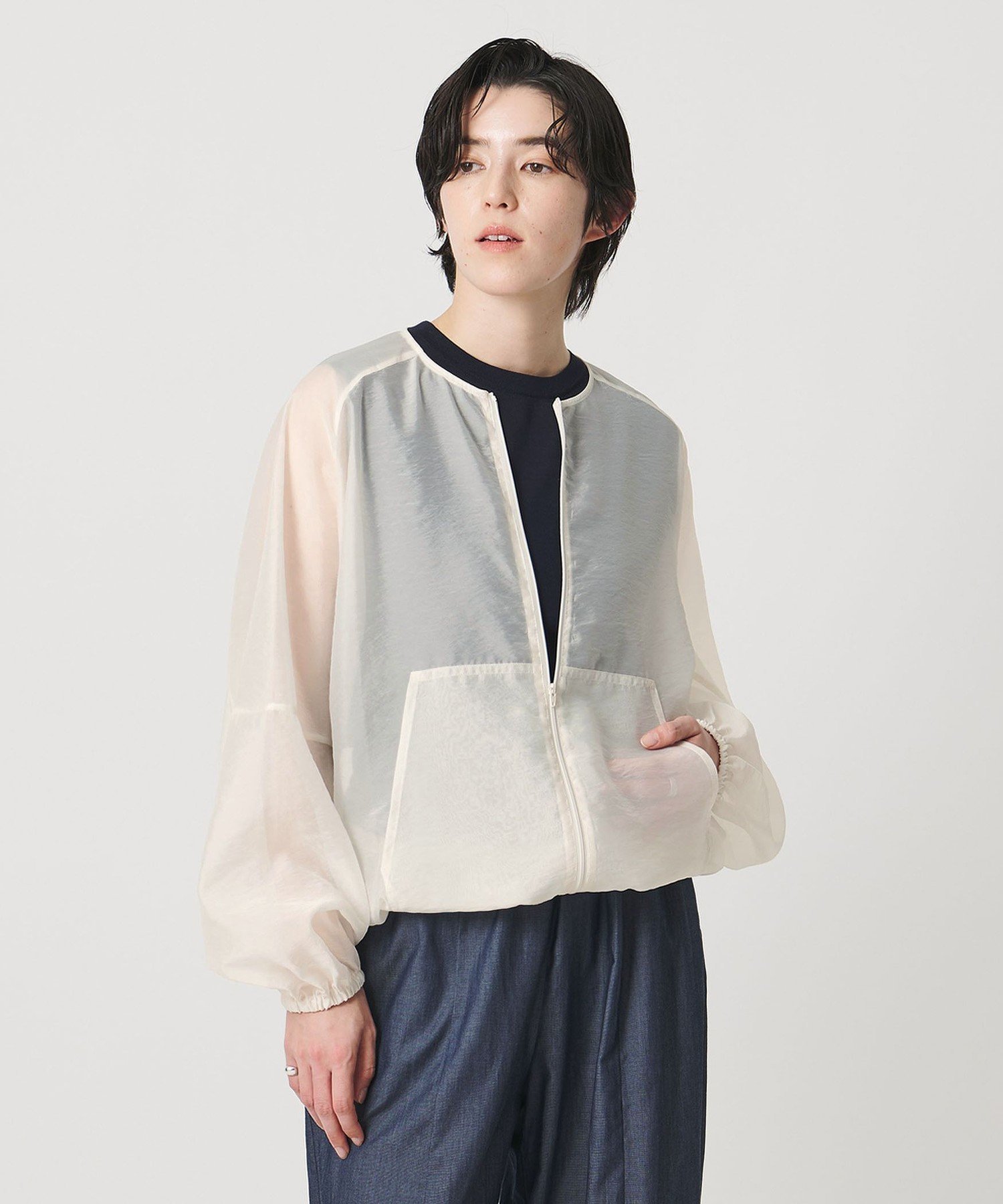 ＜MARW UNITED ARROWS＞シアー ジップ ブルゾン ビューティー＆ユース ユナイテッドアローズ ジャケット・アウター その他のジャケット・アウター ブラック ホワイト