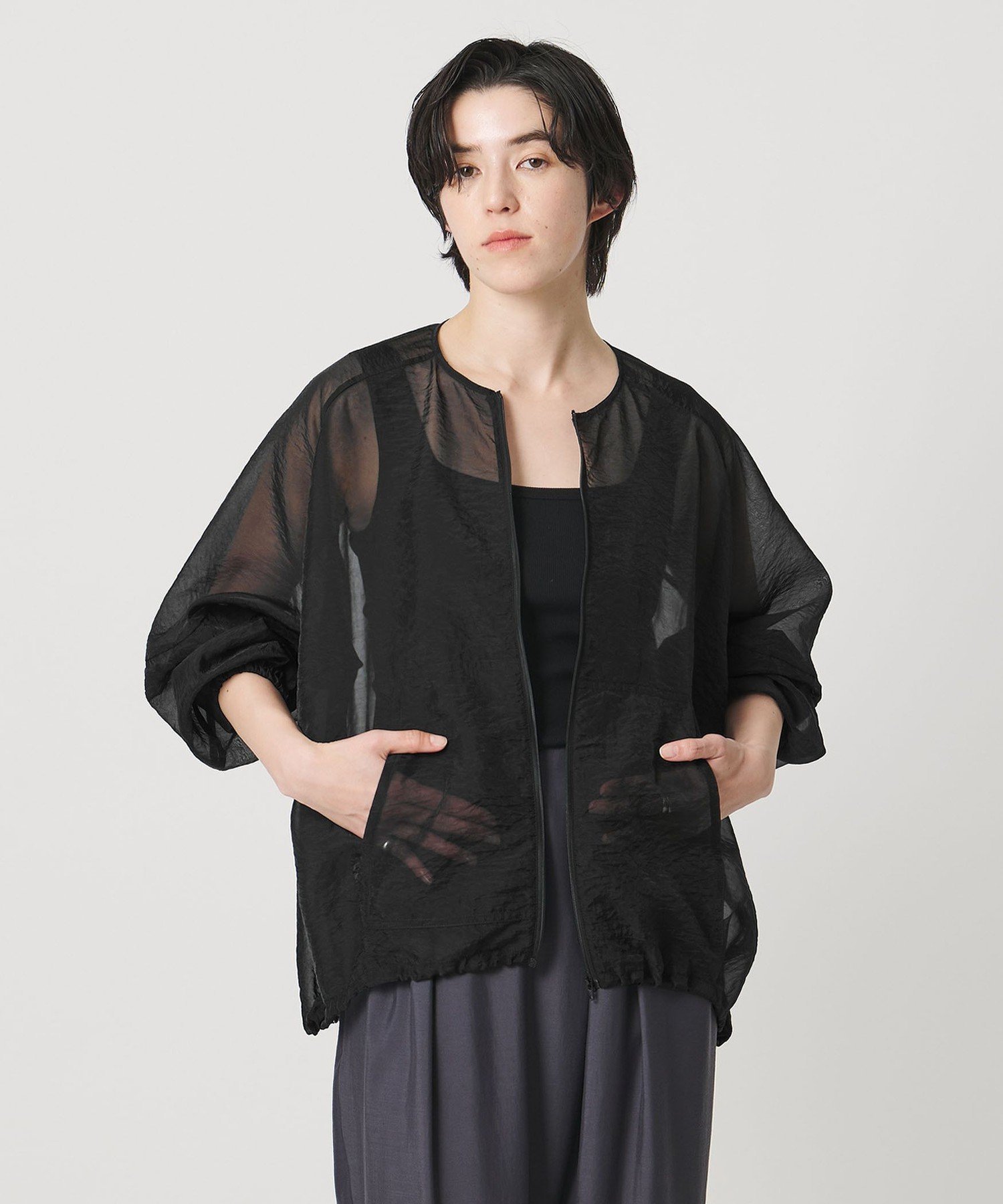 ＜MARW UNITED ARROWS＞シアー ジップ ブルゾン ビューティー＆ユース ユナイテッドアローズ ジャケット・アウター その他のジャケット・アウター ブラック ホワイト